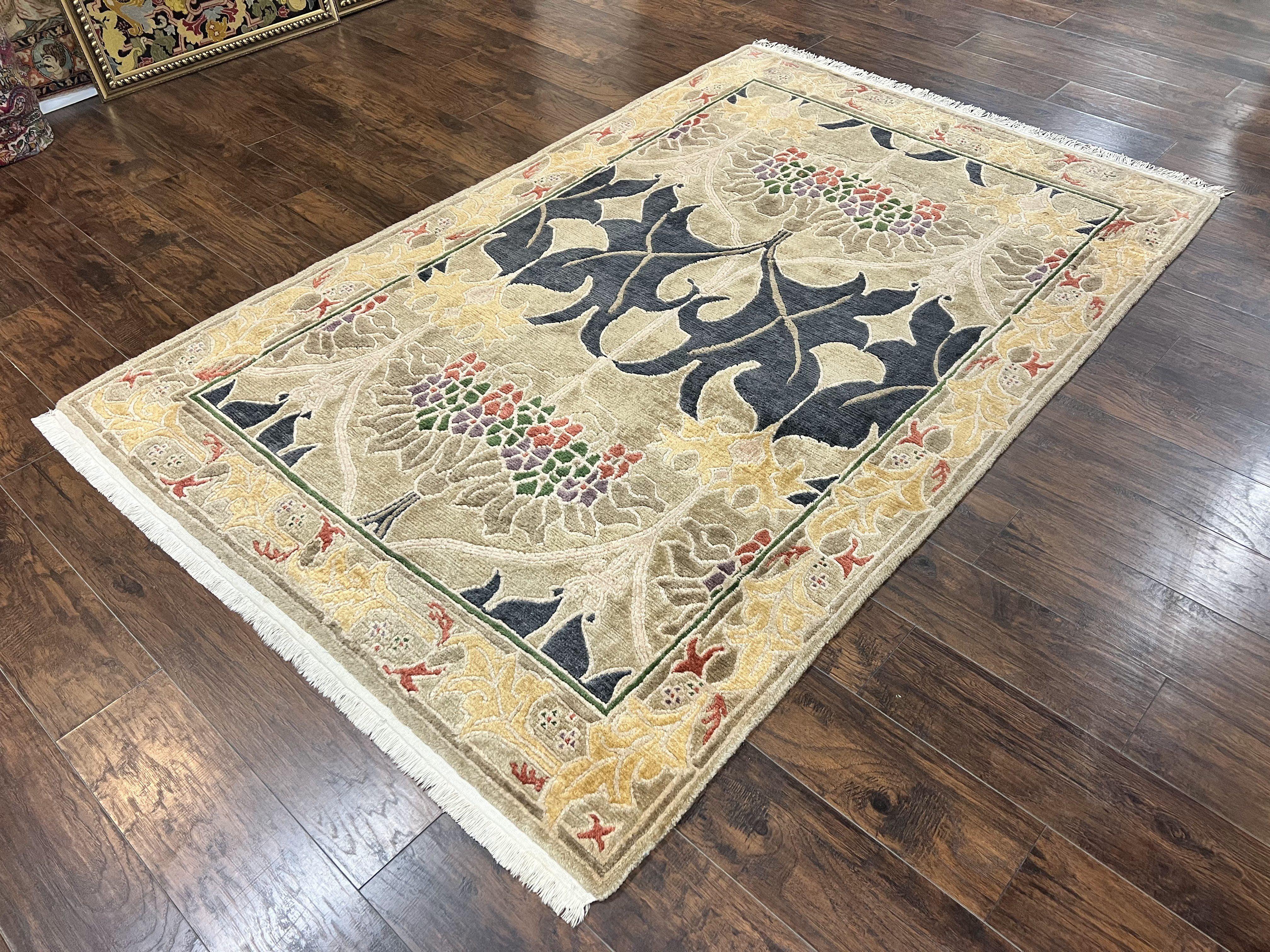 Tibetan Tufenkian Rug 6x9, Wool Hand Knotted Modern Carpet, Abstract Handmade Rug, Soft Pile - Jewel Rugs