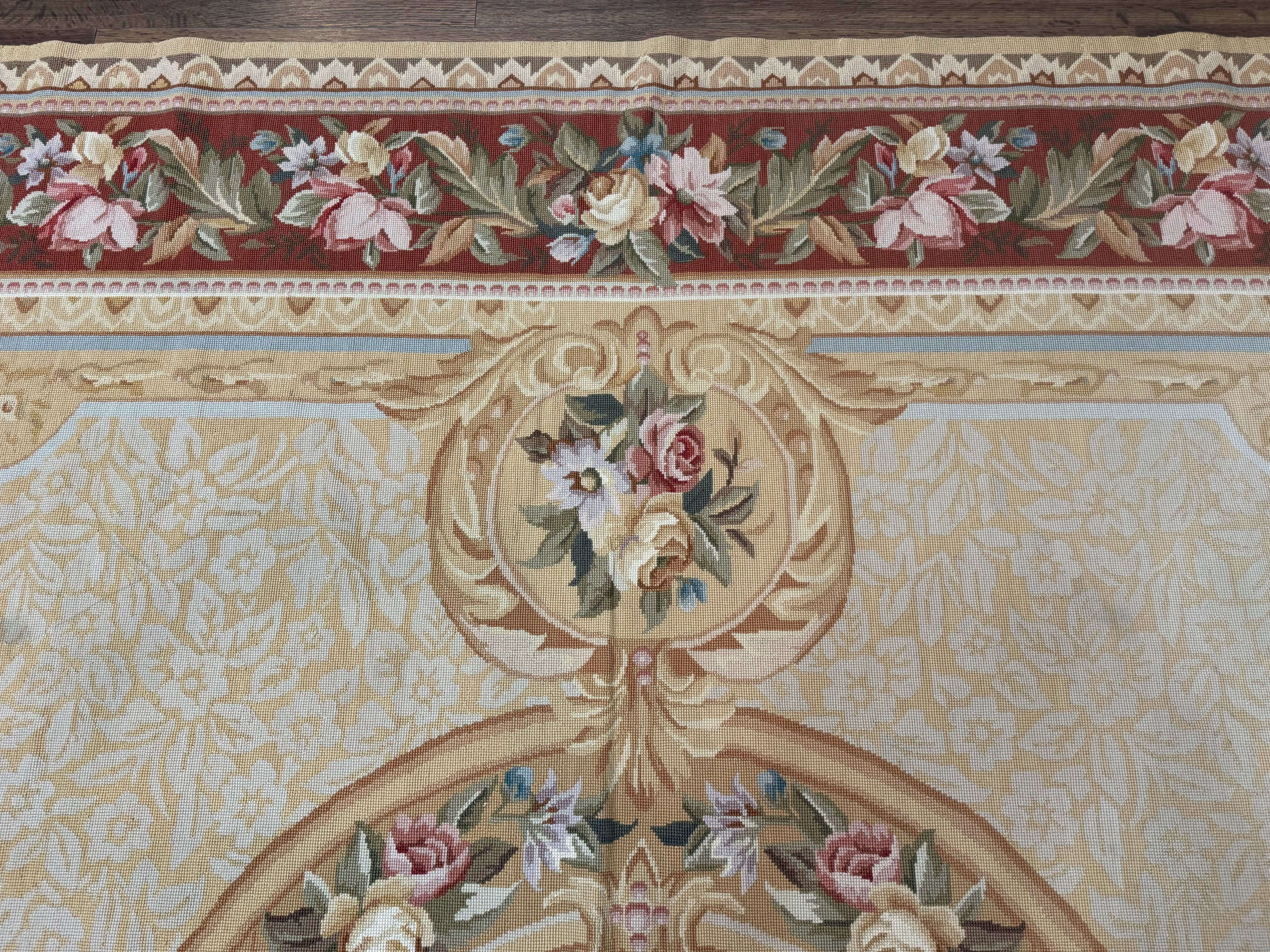 Needlepoint Rug 8x10, Aubusson Savonnerie European Carpet, Floral, Elegant - Jewel Rugs