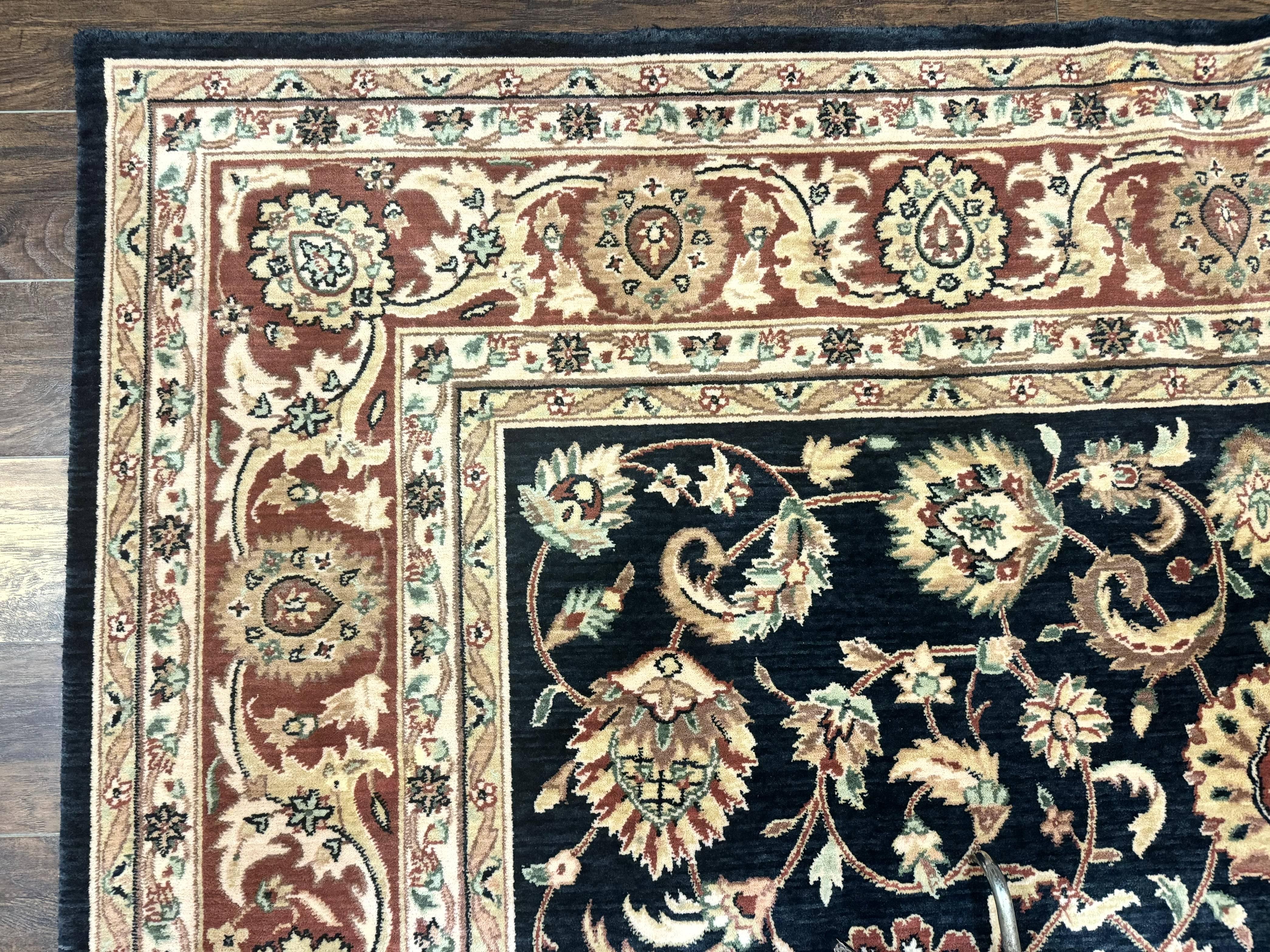 Vintage Oriental Rug 8x11, Floral Persian Design Carpet, Turkish Power Loomed Rug, Navy Blue Red Cream - Jewel Rugs