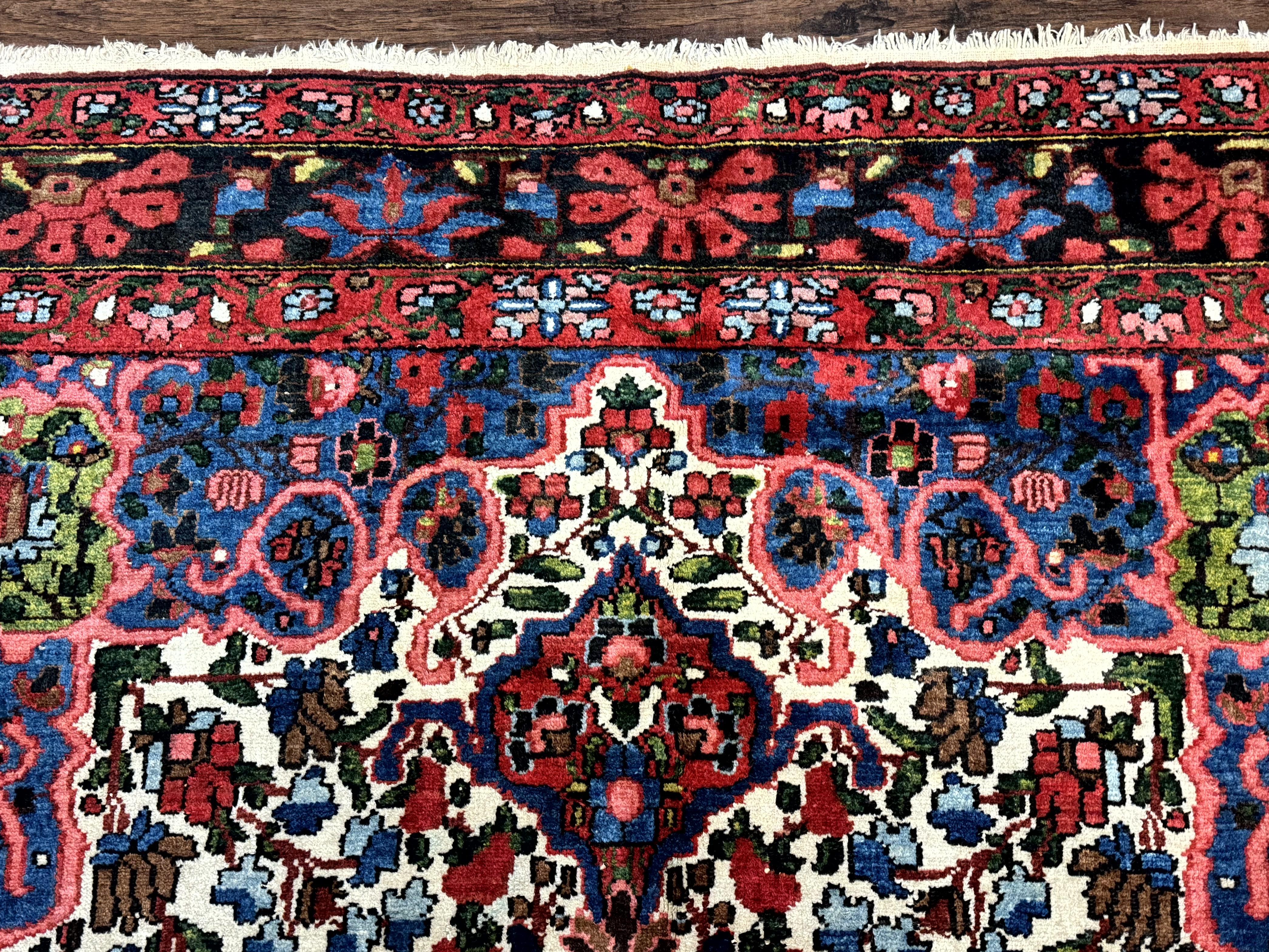 Persian Bakhtiari Rug 7x10, Antique Persian Carpet, Colorful, Great Colors, Ivory Red Blue, Rare Tribal Rug - Jewel Rugs