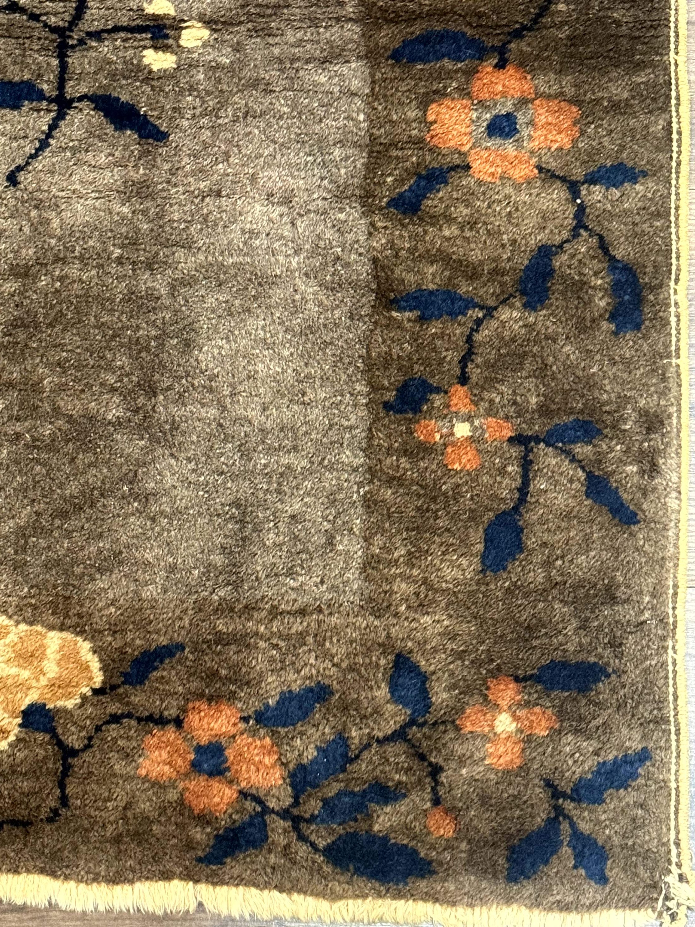 Small Antique Chinese Art Deco Rug 2x3, Nichols Rug, Gray and Brown, Wool Hand Knotted - Jewel Rugs