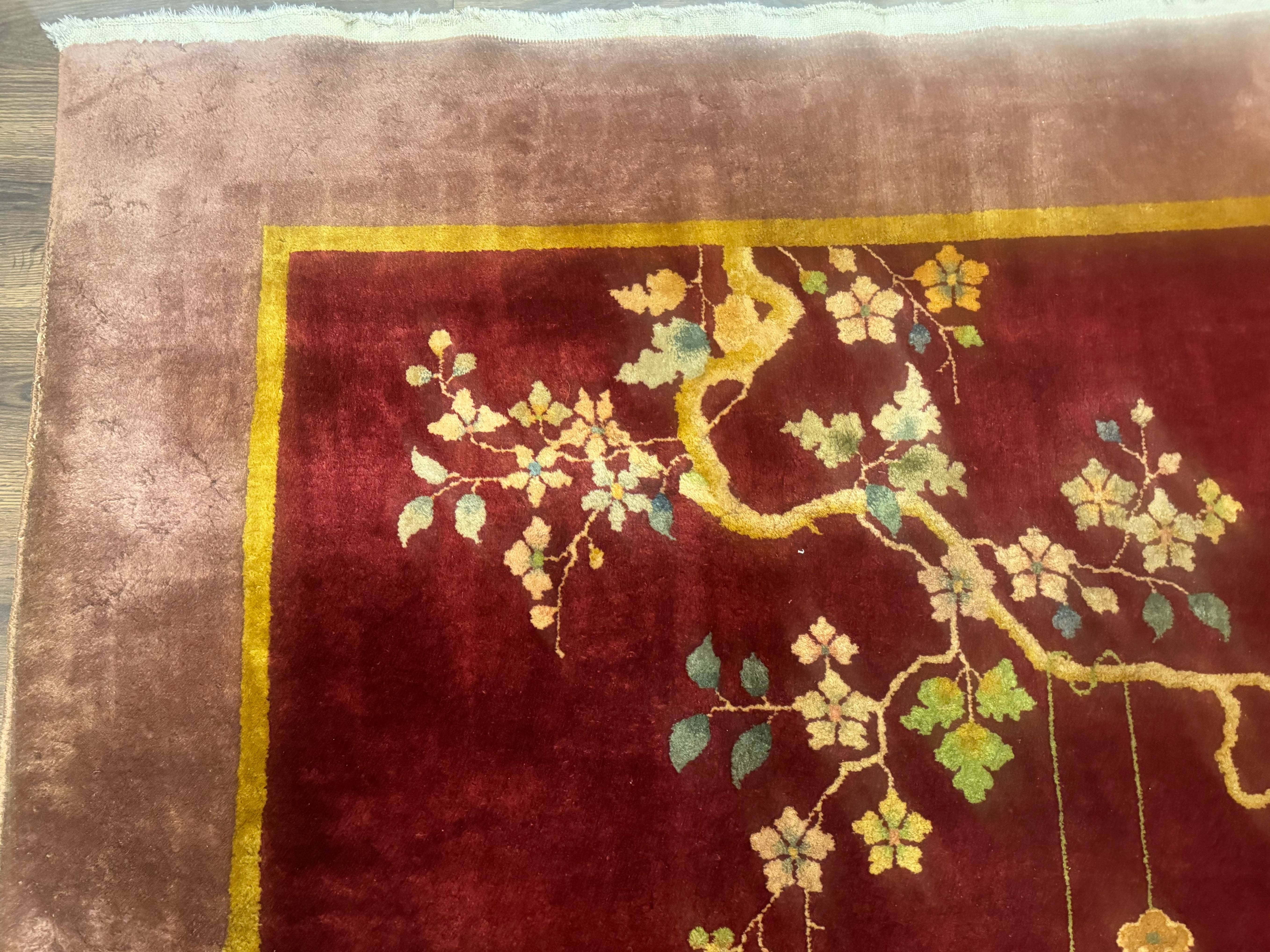 Red Chinese Art Deco Rug 9x11, Simple Design, Wool Chinese Area Rug, Antique - Jewel Rugs