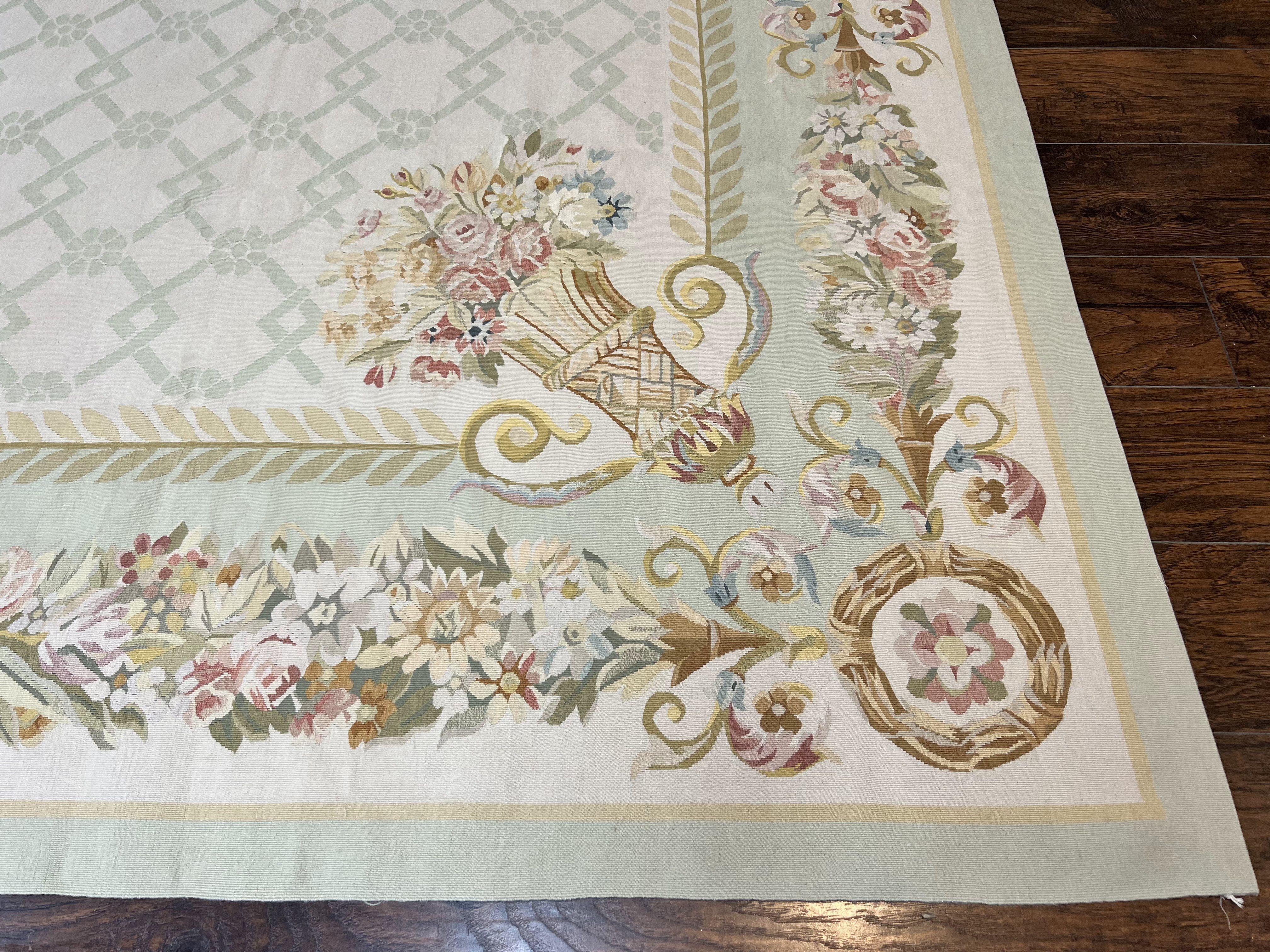 10x14 Aubusson Rug, Wool Handmade Vintage Carpet, French European Design, Elegant - Jewel Rugs