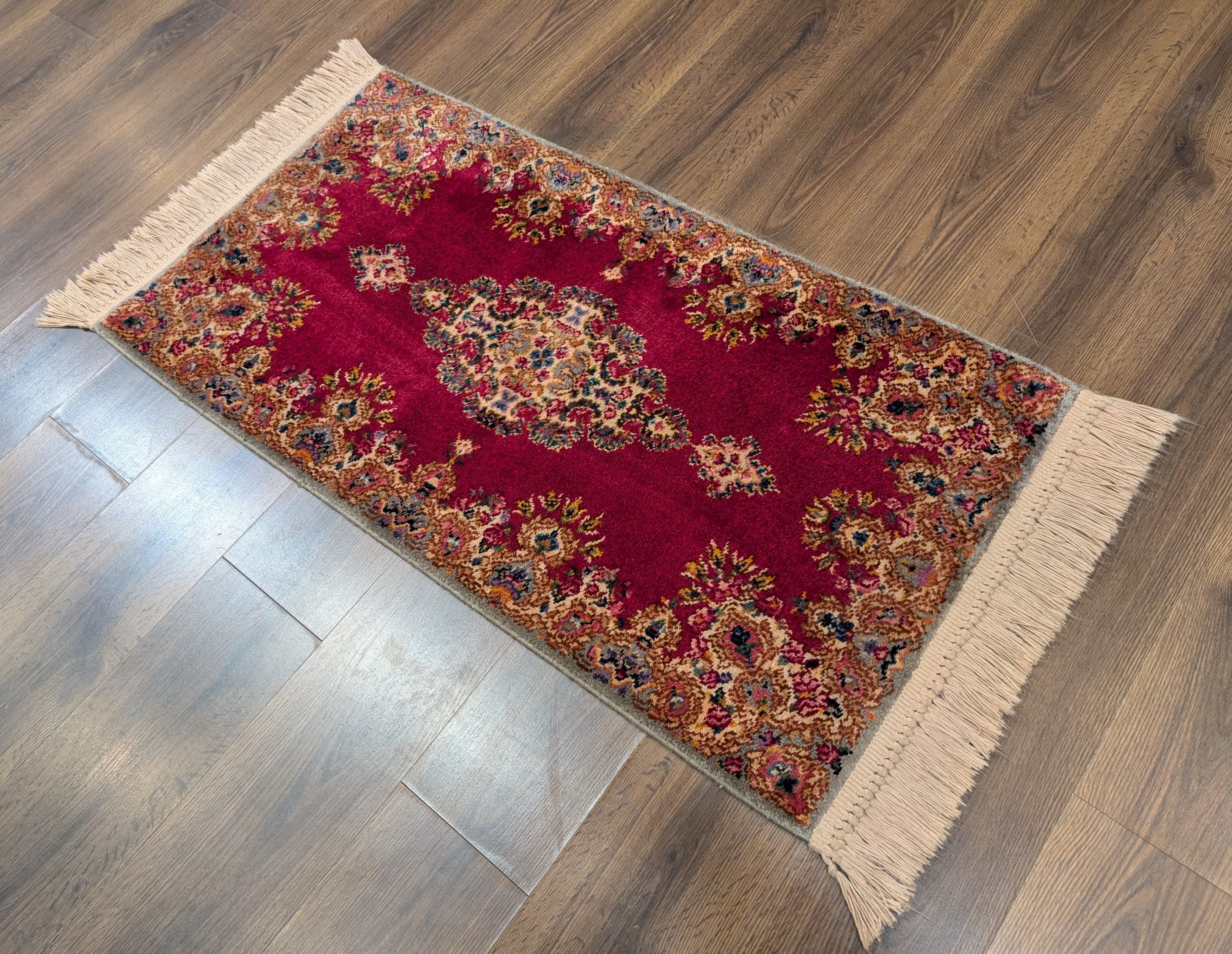 Karastan Rug 2x4 Kirman Red Medallion #762, Small Wool Karastan Rug - Jewel Rugs