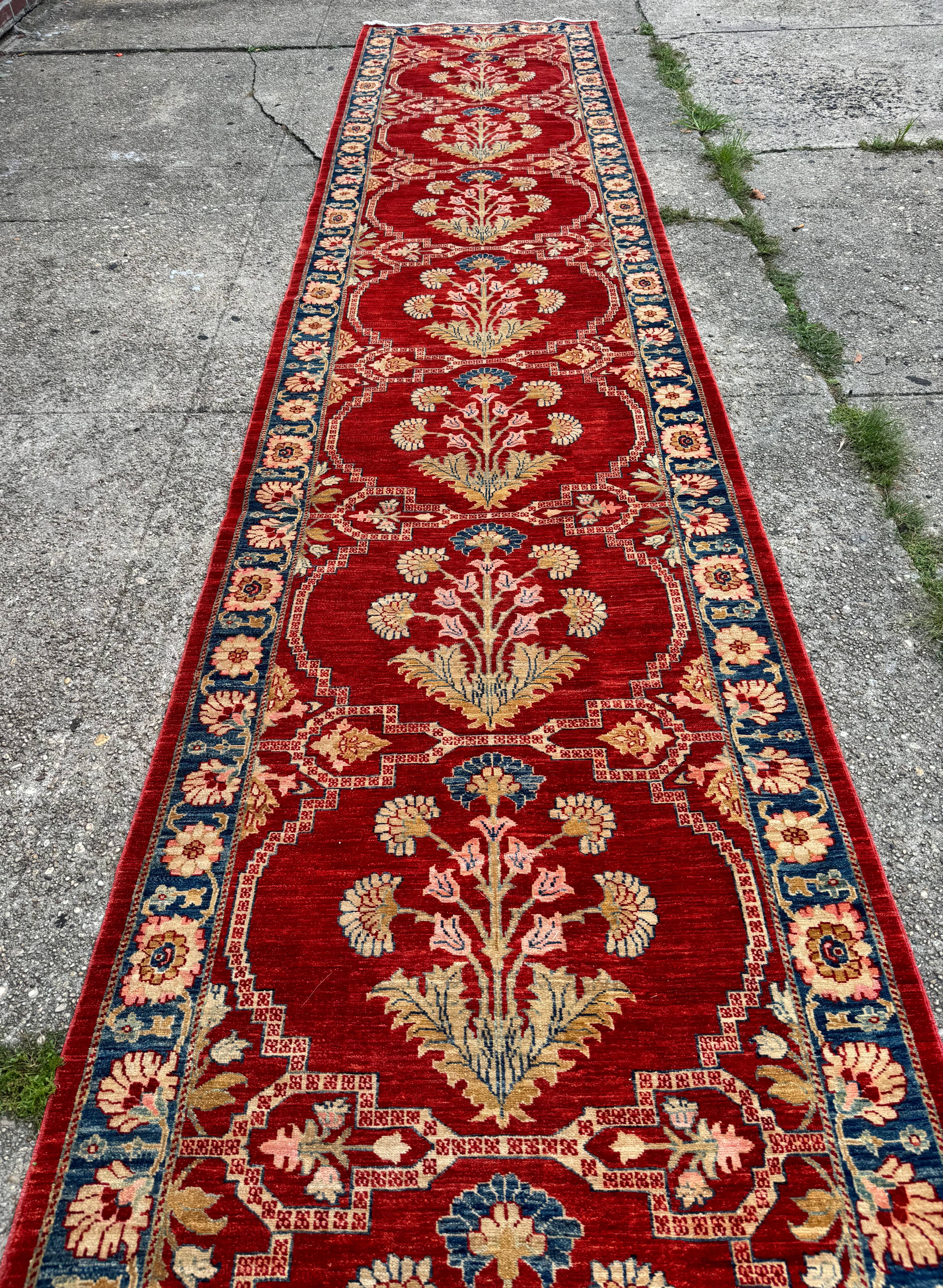 Rare Extra Long Runner Rug 3.7 x 39 ft, Handmade, Wool, Egyptian, Red, Floral, Custom Size - Jewel Rugs