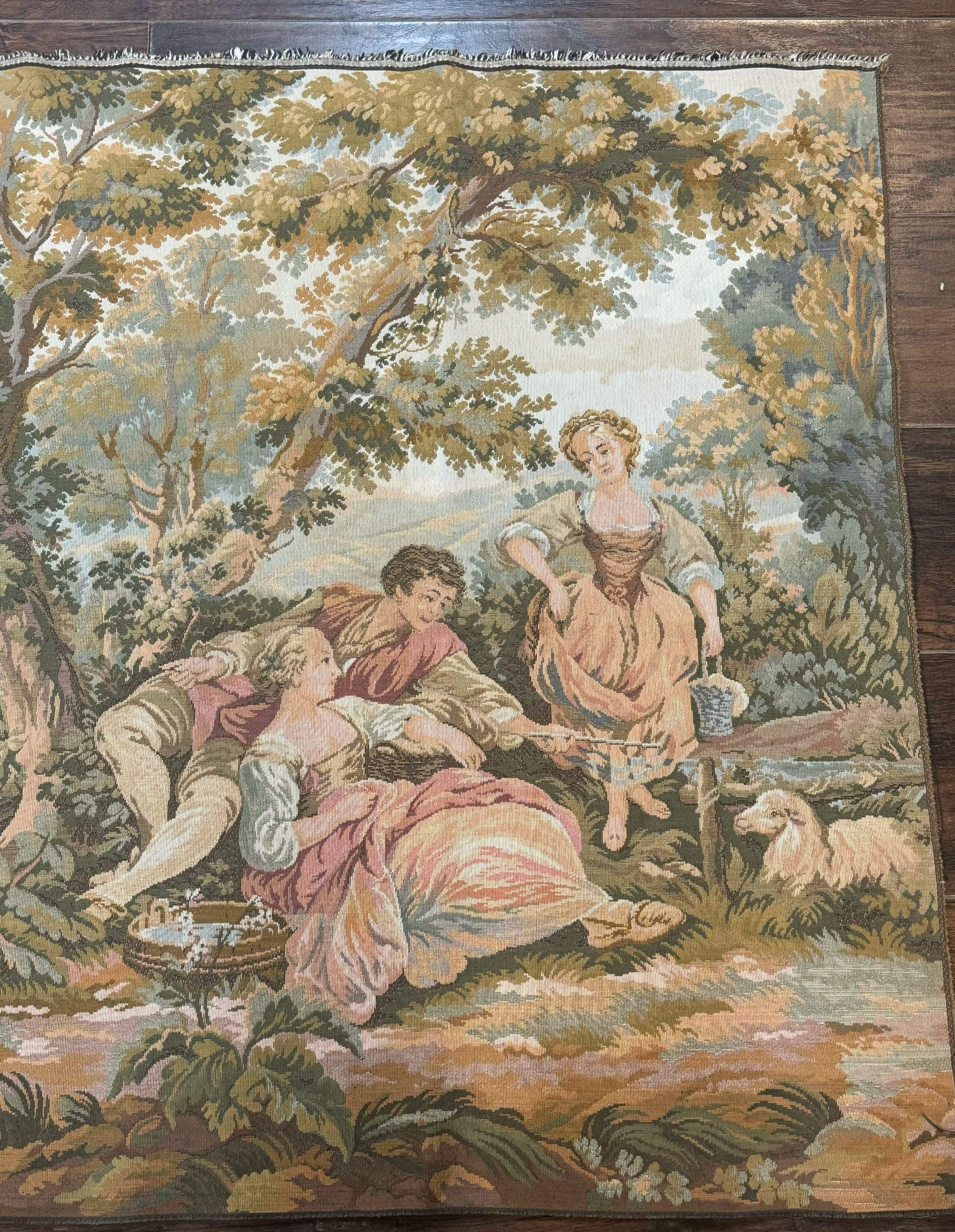 Vintage European Tapestry 3x5, Nature Lovers Scene, French Belgium Tapestry - Jewel Rugs