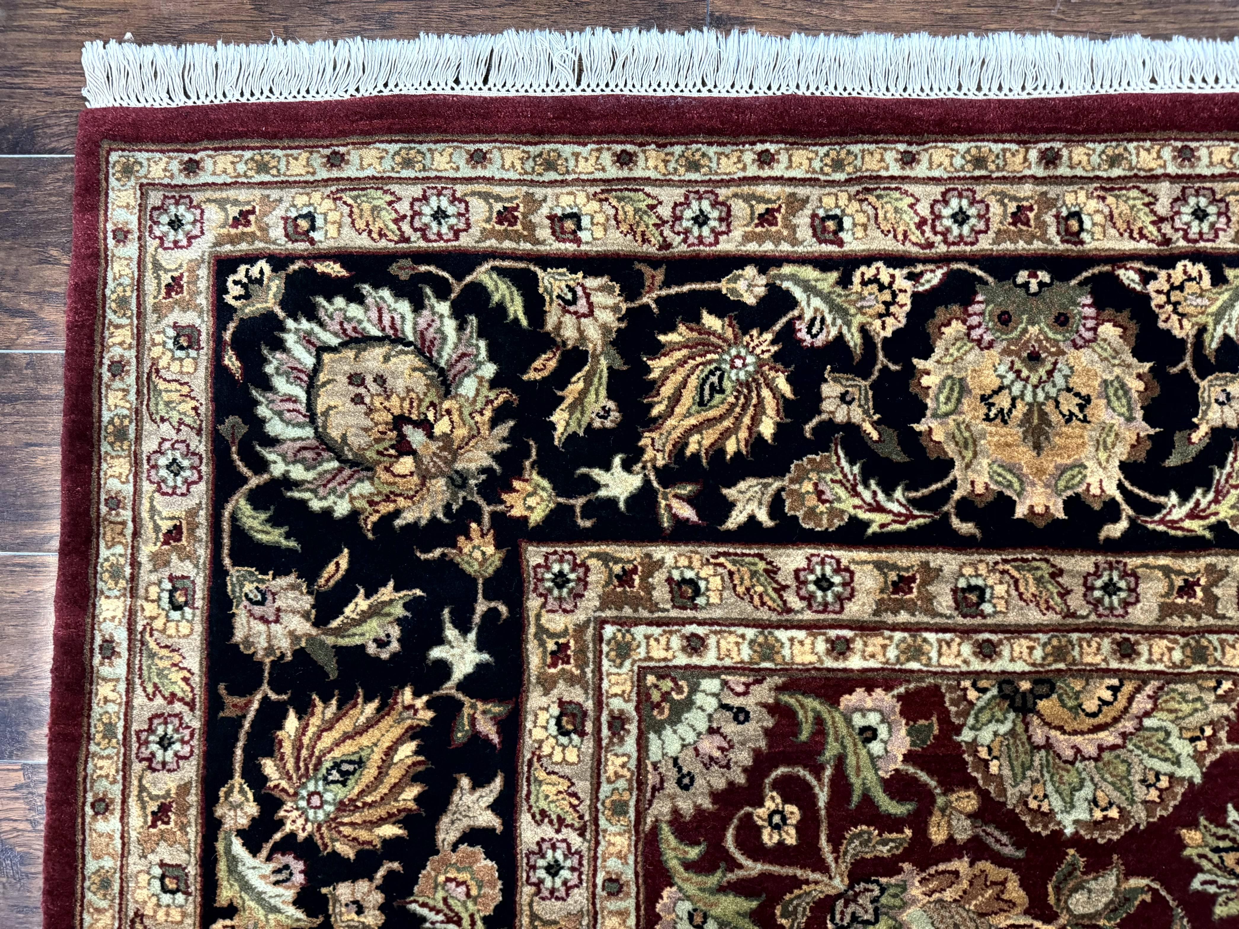 Indian Agra Rug 10x14, Traditional Oriental Carpet, Room Sized Wool Area Rug, Floral, Maroon - Jewel Rugs