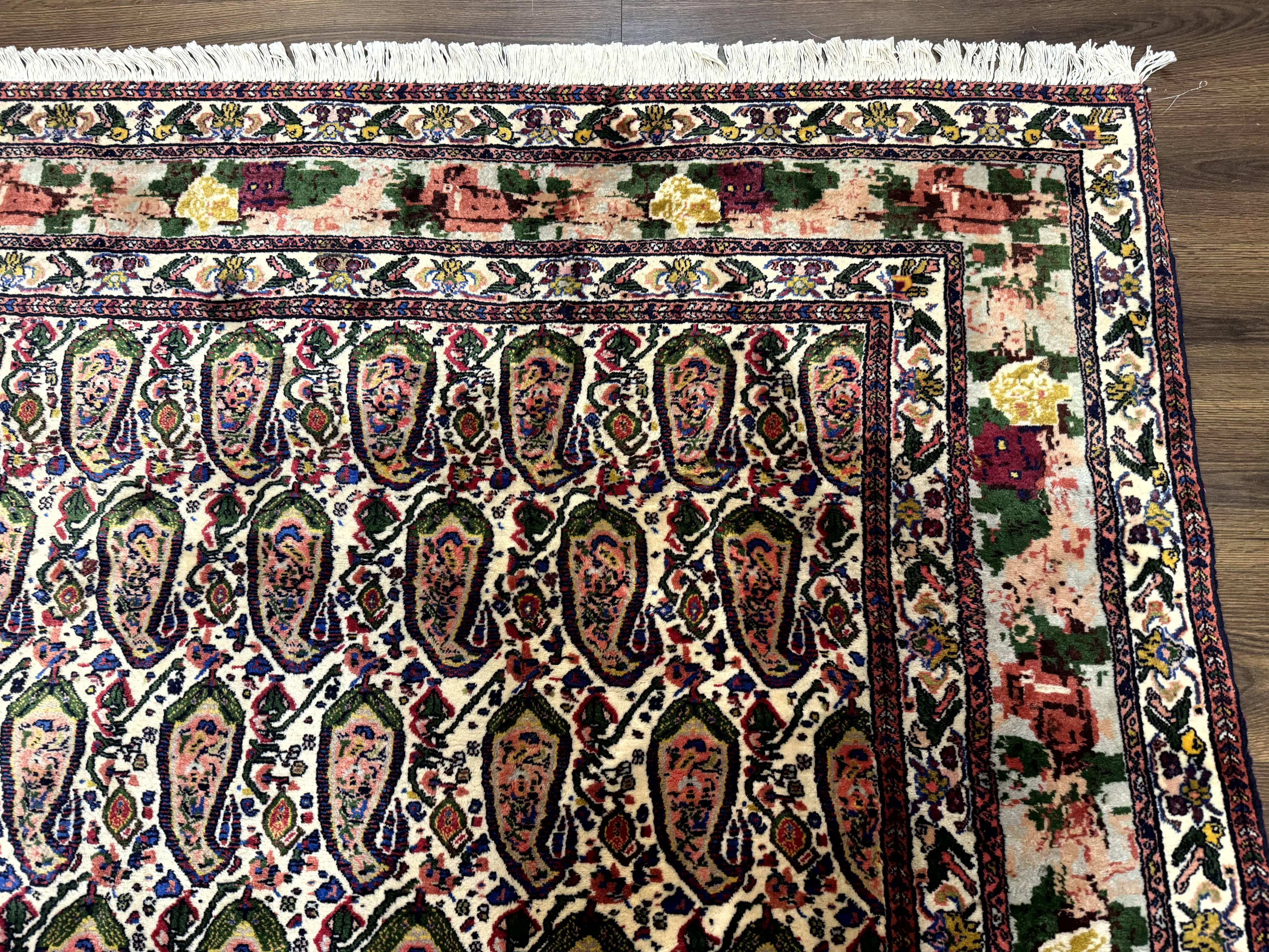 Persian Rug 8x11, Boteh Design, Repeated Paisleys, Persian Kurdish Rug, Bird Pictorials, Rare Antique Persian Kurdish Sannadaji Carpet - Jewel Rugs