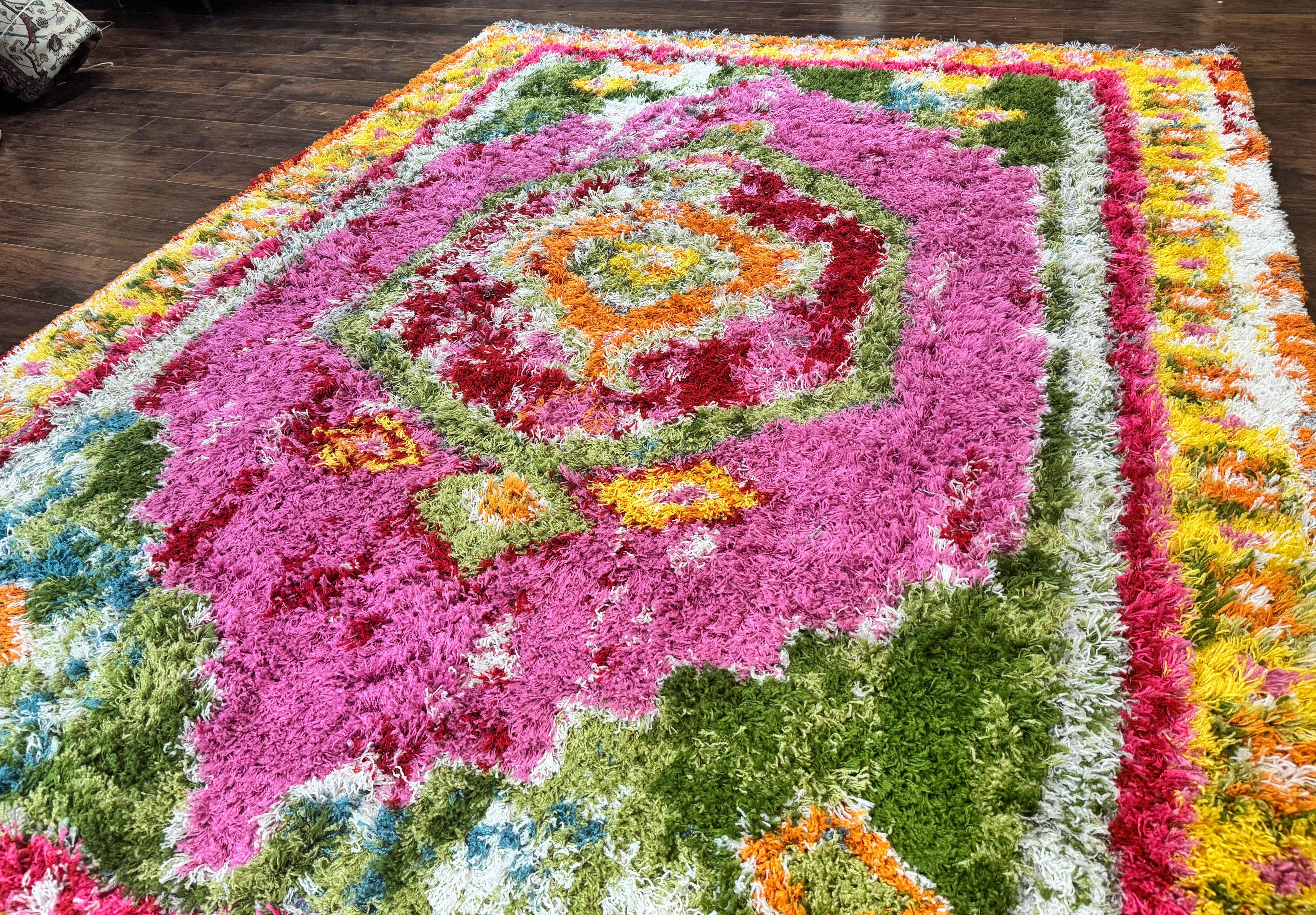 Colorful Shag Rug 8x10, Fuchsia and Multicolor - Jewel Rugs