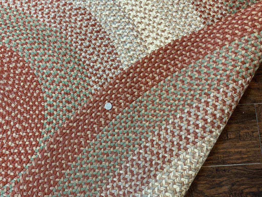 Large Round American Braided Rug 8x8 ft, Wool Vintage Handbraided Carpet, Multicolor - Jewel Rugs