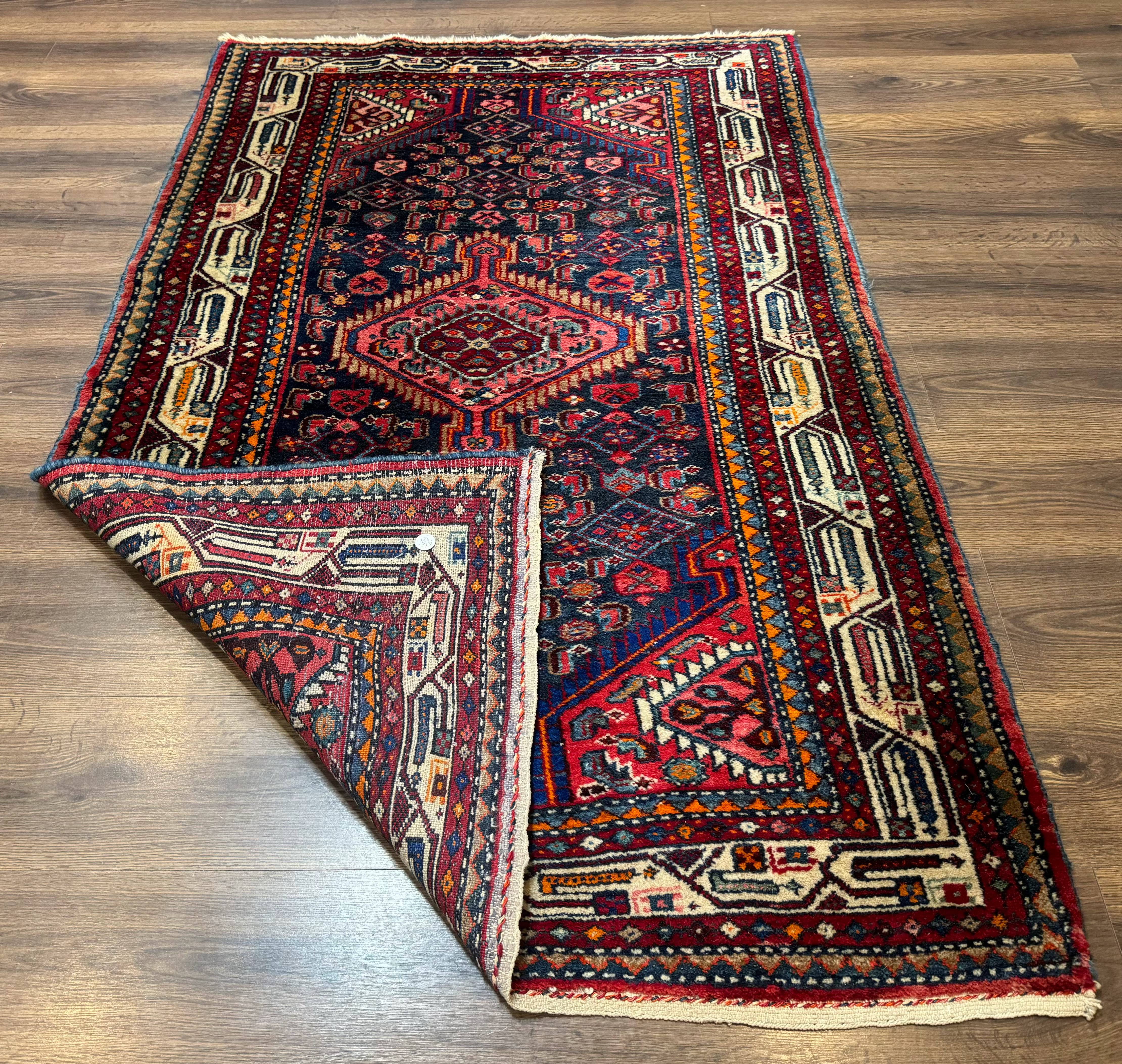 Antique Persian Hamadan Rug 4x6, Navy Blue, Village Tribal Rug - Jewel Rugs