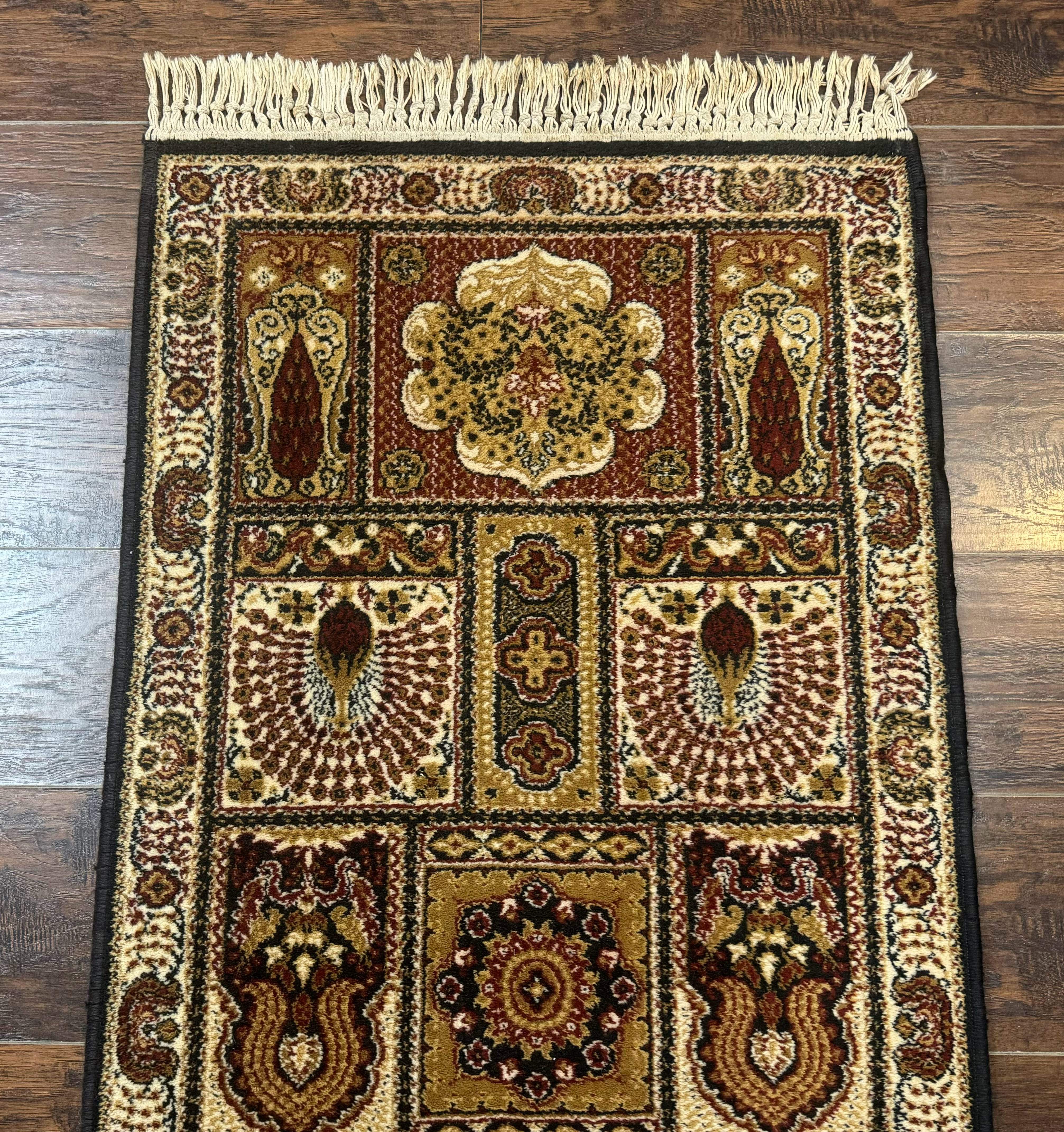 Couristan Runner Rug 2x9, Panel Design, Peacocks, Belgium Power Loomed, Wool Runner - Jewel Rugs