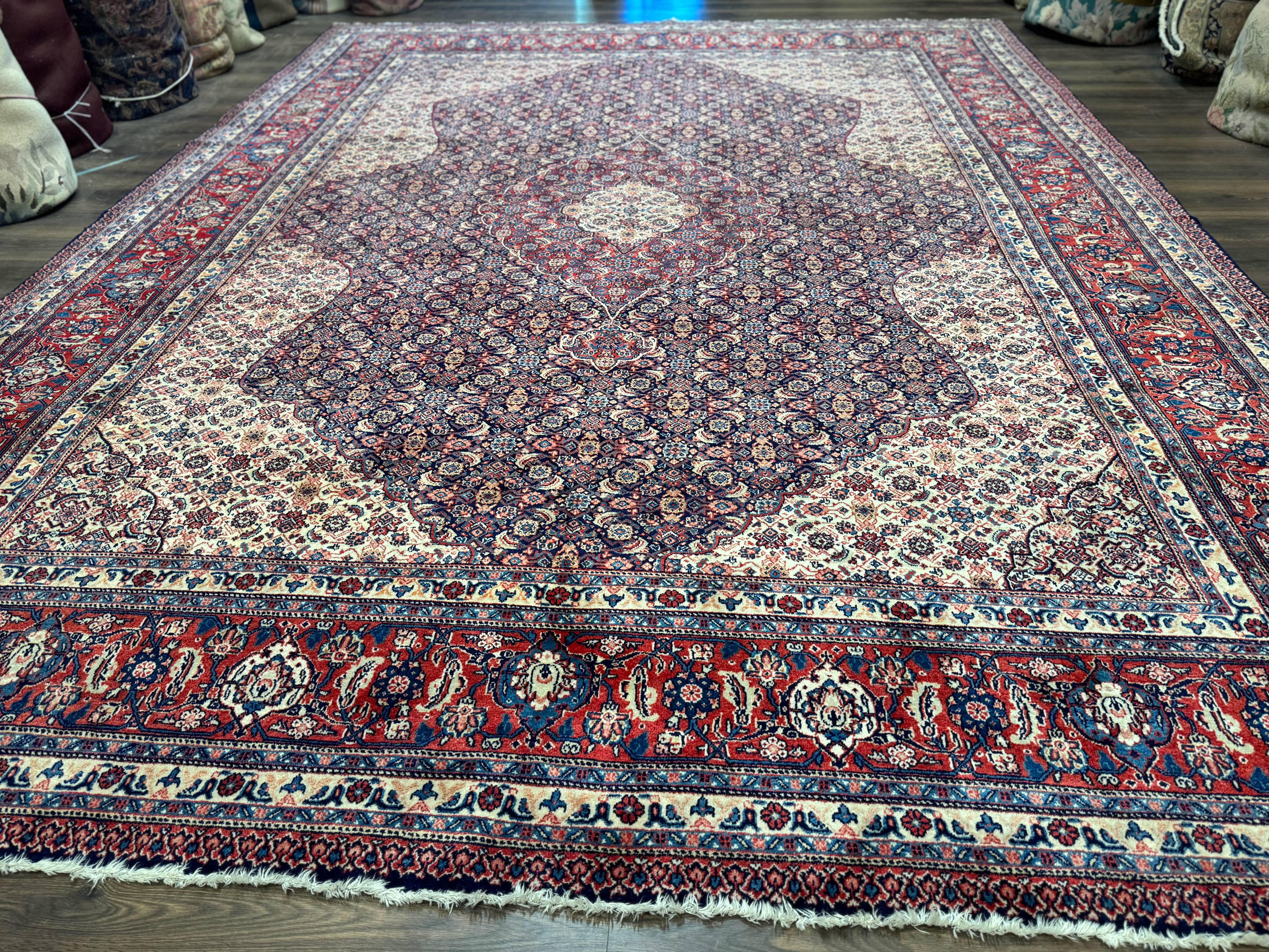 Persian Tabriz Rug 11x14 Navy Blue Herati Wool Carpet - Jewel Rugs