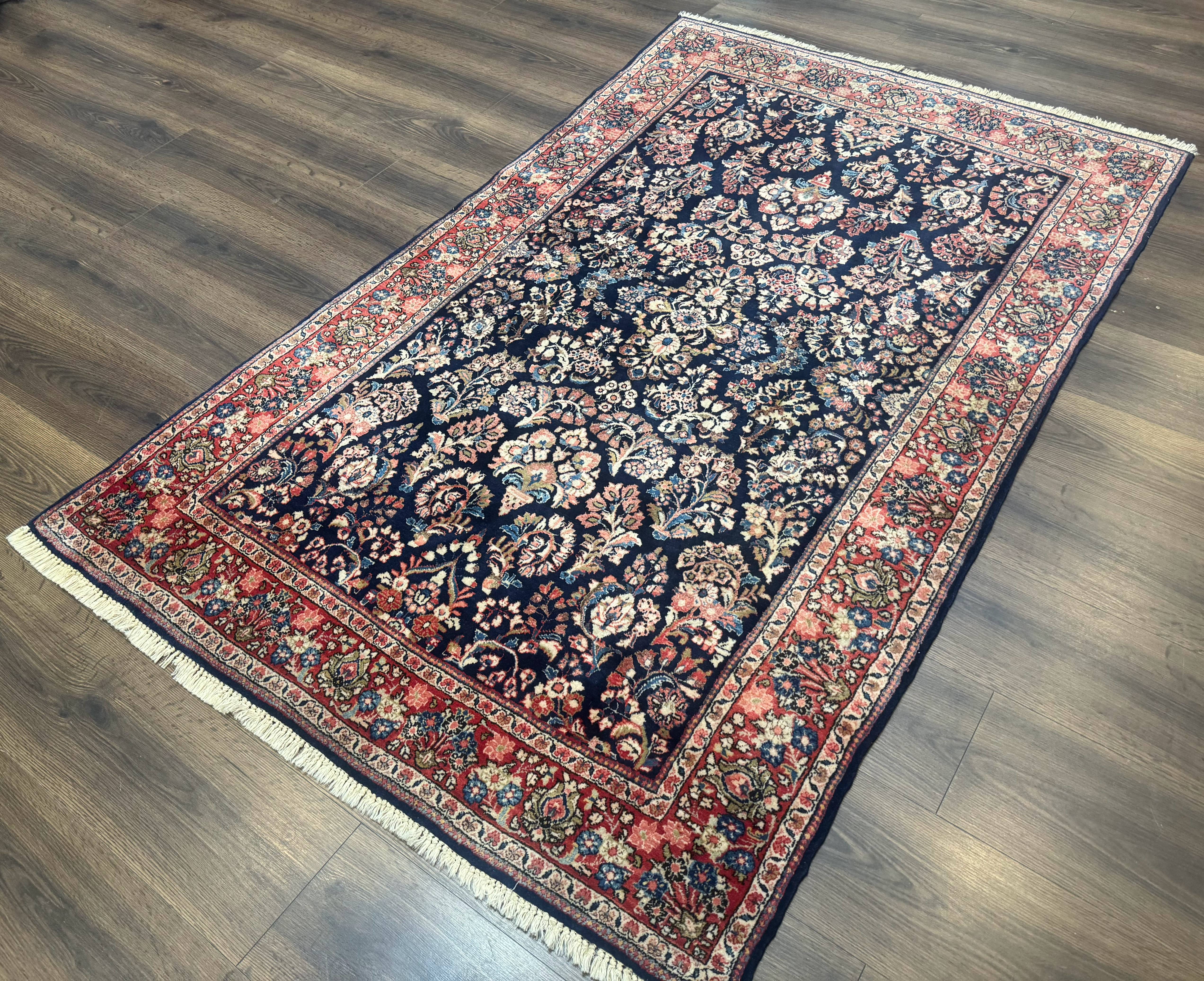 Navy Blue Persian Rug 4x6, Sarouk Mohajeran Carpet, Antique Persian Rug, Floral - Jewel Rugs