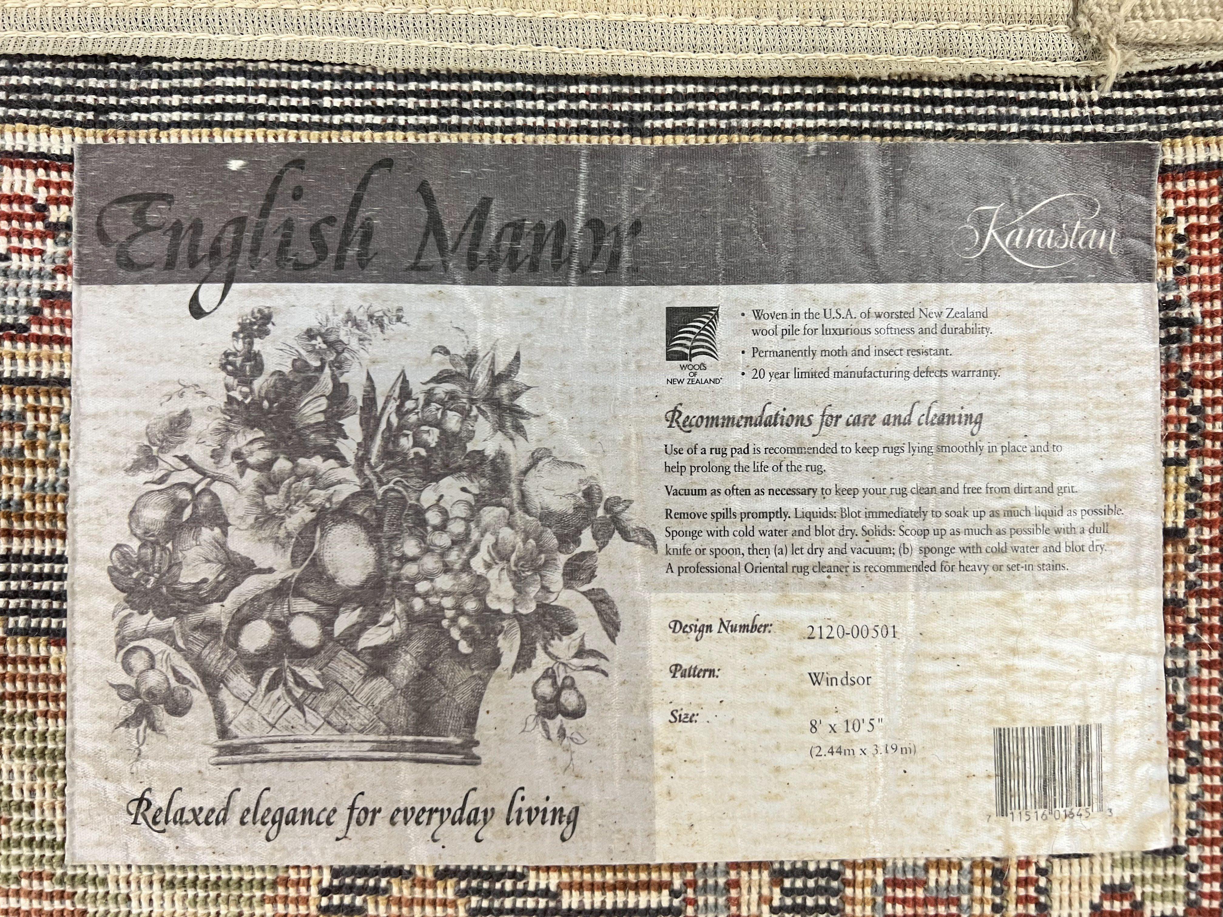 Karastan Rug 8 x 10.5, English Manor Windsor Heriz Karastan Carpet 8x10, Geometric Design, Wool Vintage Area Rug 8 x 10 ft, Red Navy - Jewel Rugs