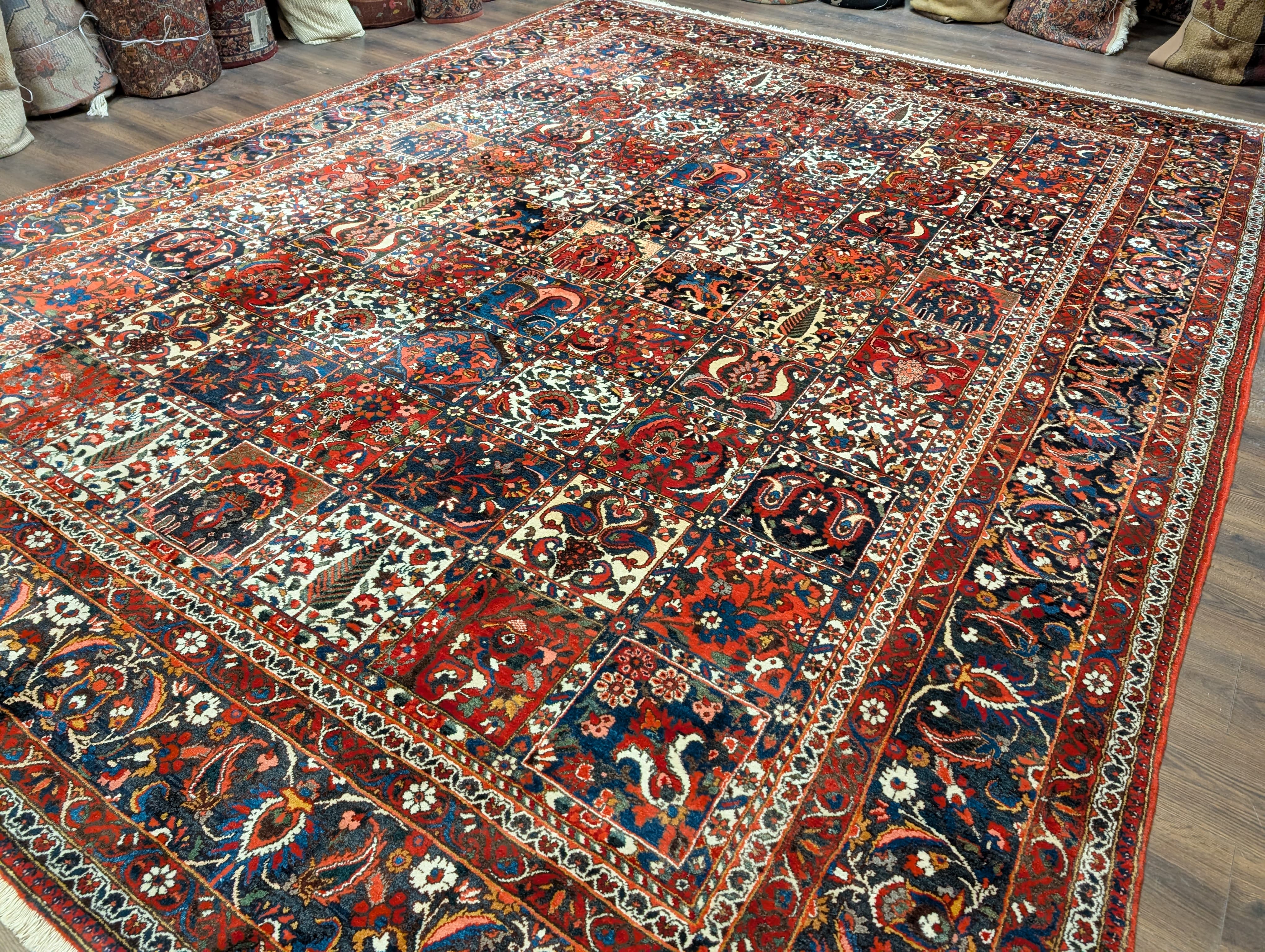 Persian Bakhtiari Panel Design Rug 10x13 – Red, Navy & Ivory, Wool - Jewel Rugs