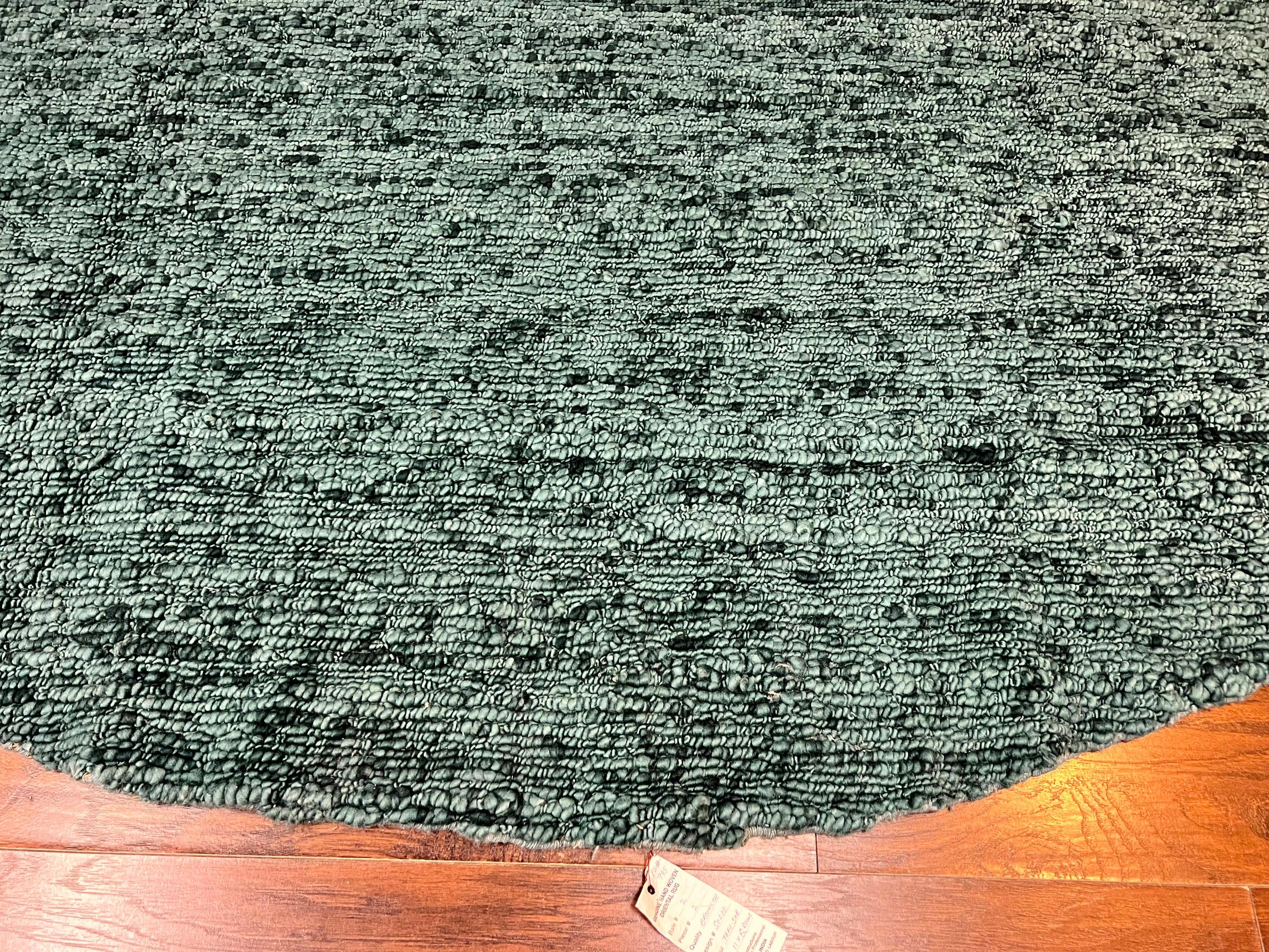 Large Round Indian Rug 11x11, Teal, Vintage Handmade Wool Carpet - Jewel Rugs