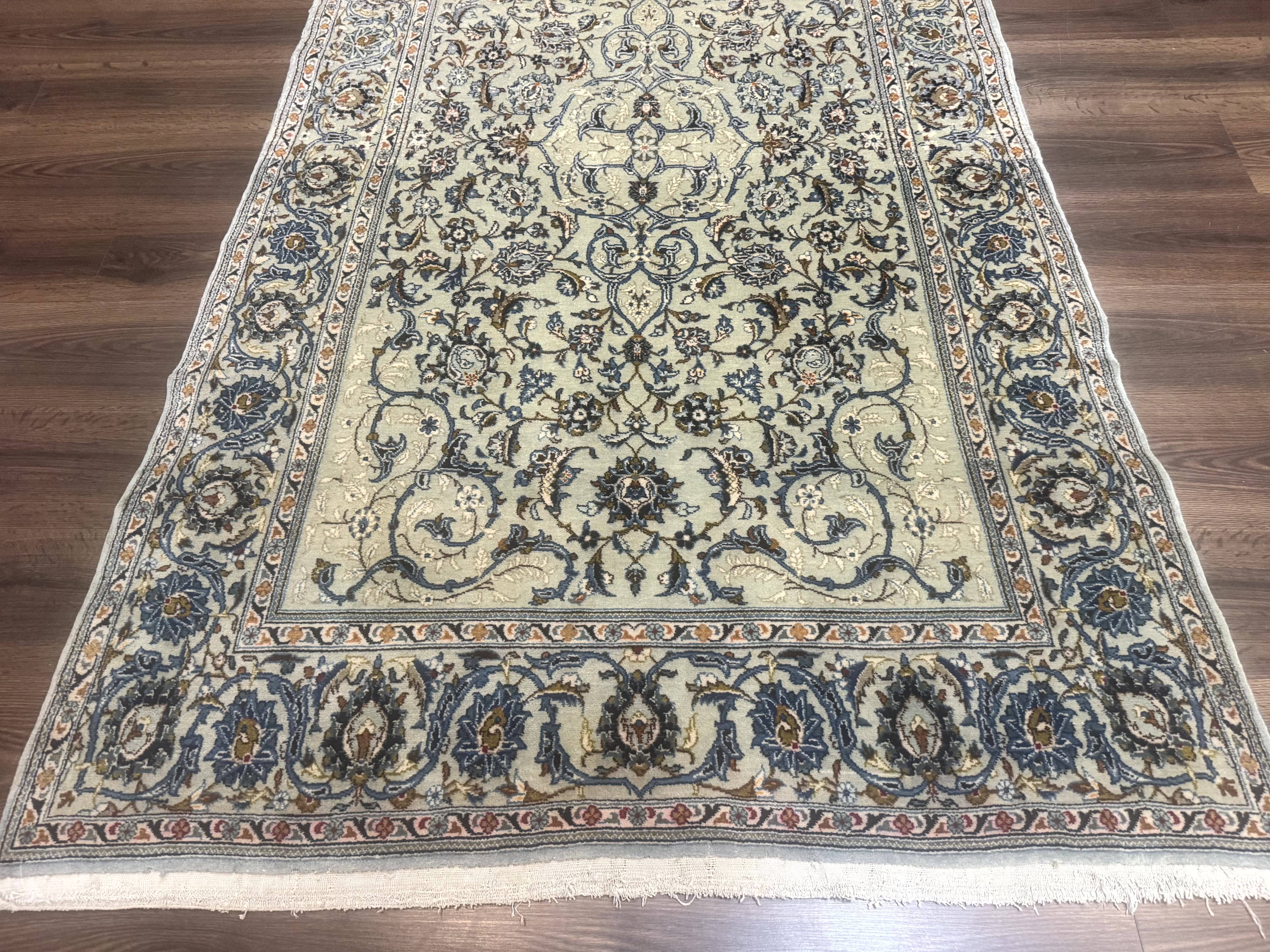 Persian Kashan Rug, Unique Colors, 225 KPSI, Light Green and Light Blue - Jewel Rugs