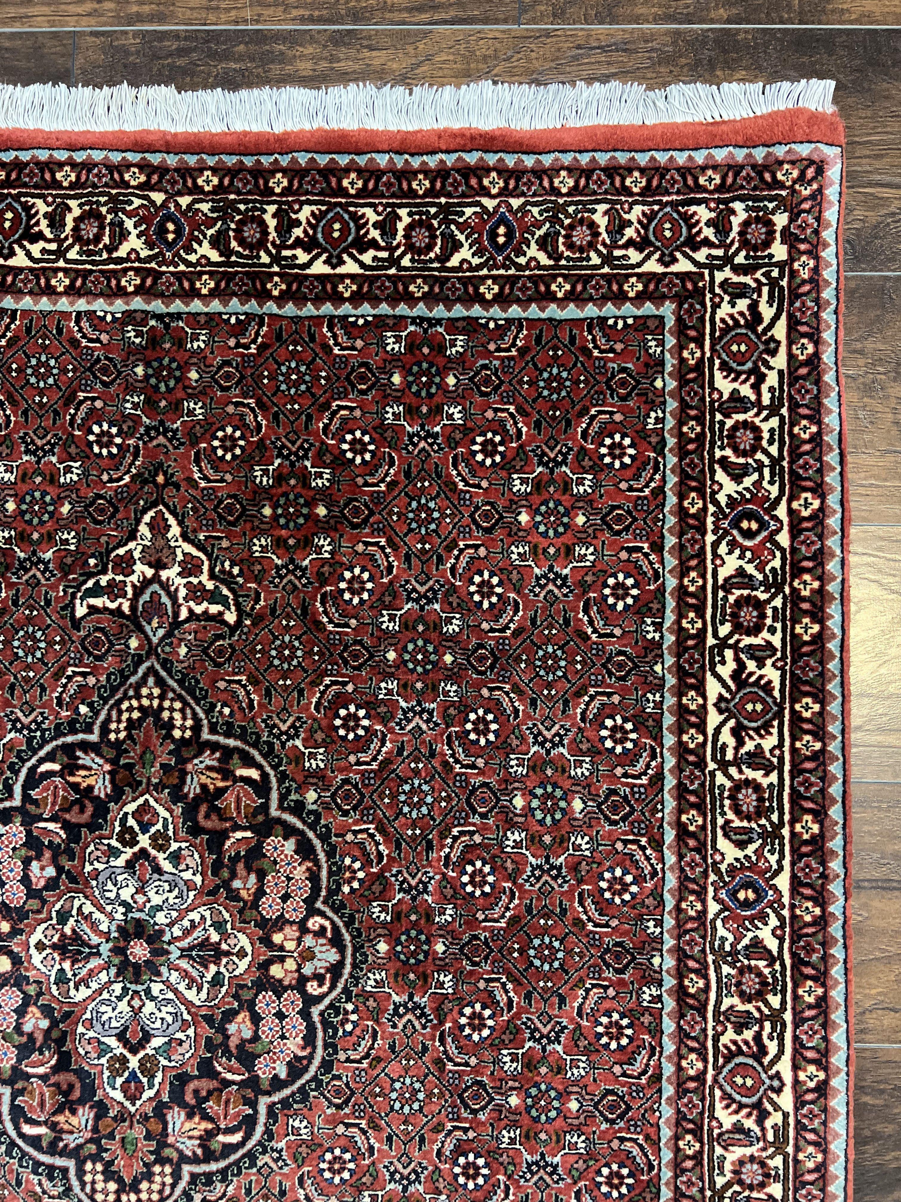 Persian Bidjar Runner Rug 3.5 x 12.7, Mahi Herati Pattern, Vintage Bijar Rug, Hand Knotted Fine Oriental Runner Rug, Wool, Dark Red, Hallway Rug - Jewel Rugs
