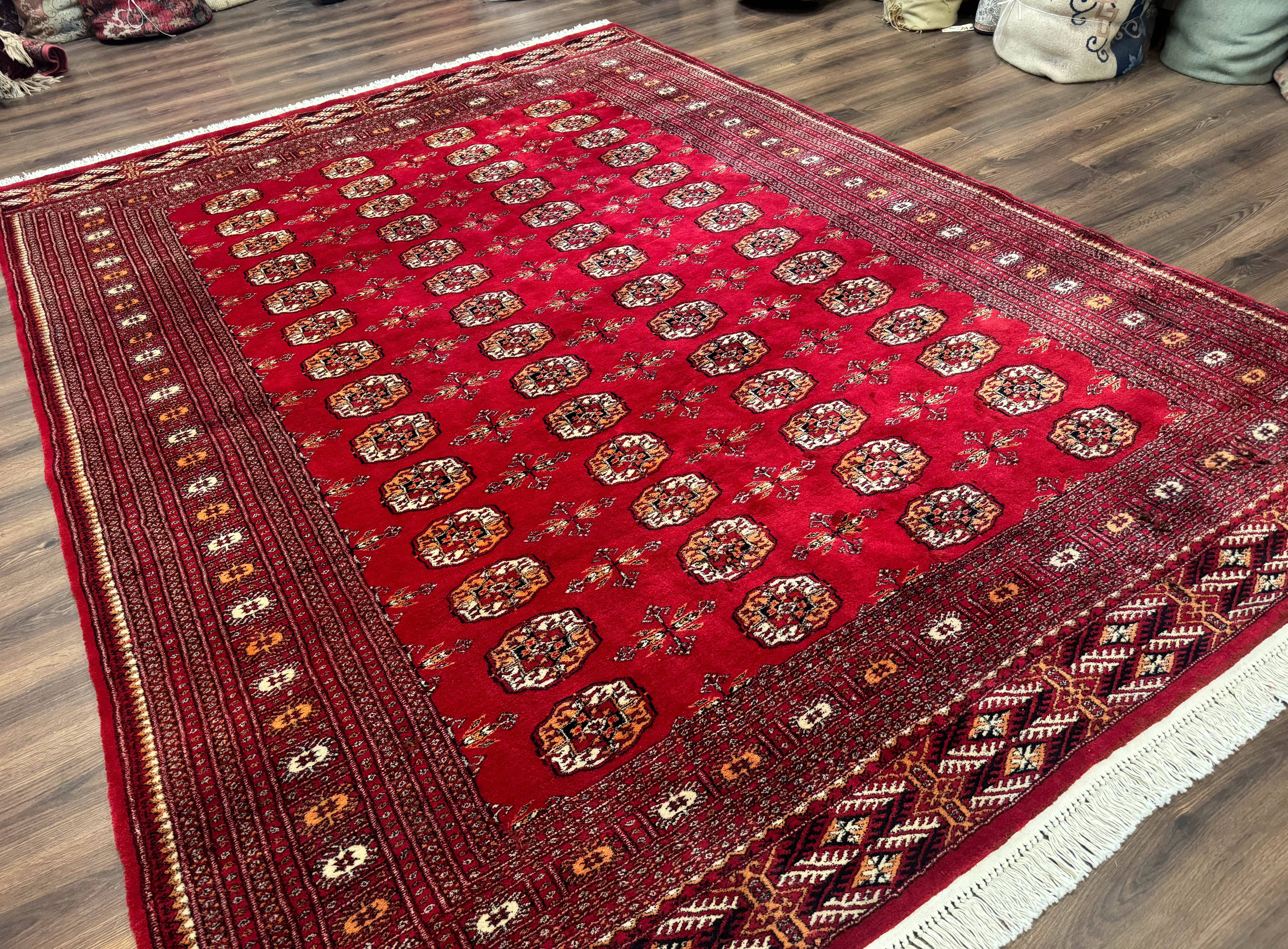 Red Turkoman Bokhara Rug 8x11, Pakistani Turkmen Carpet, Vintage Traditional Area Rug - Jewel Rugs