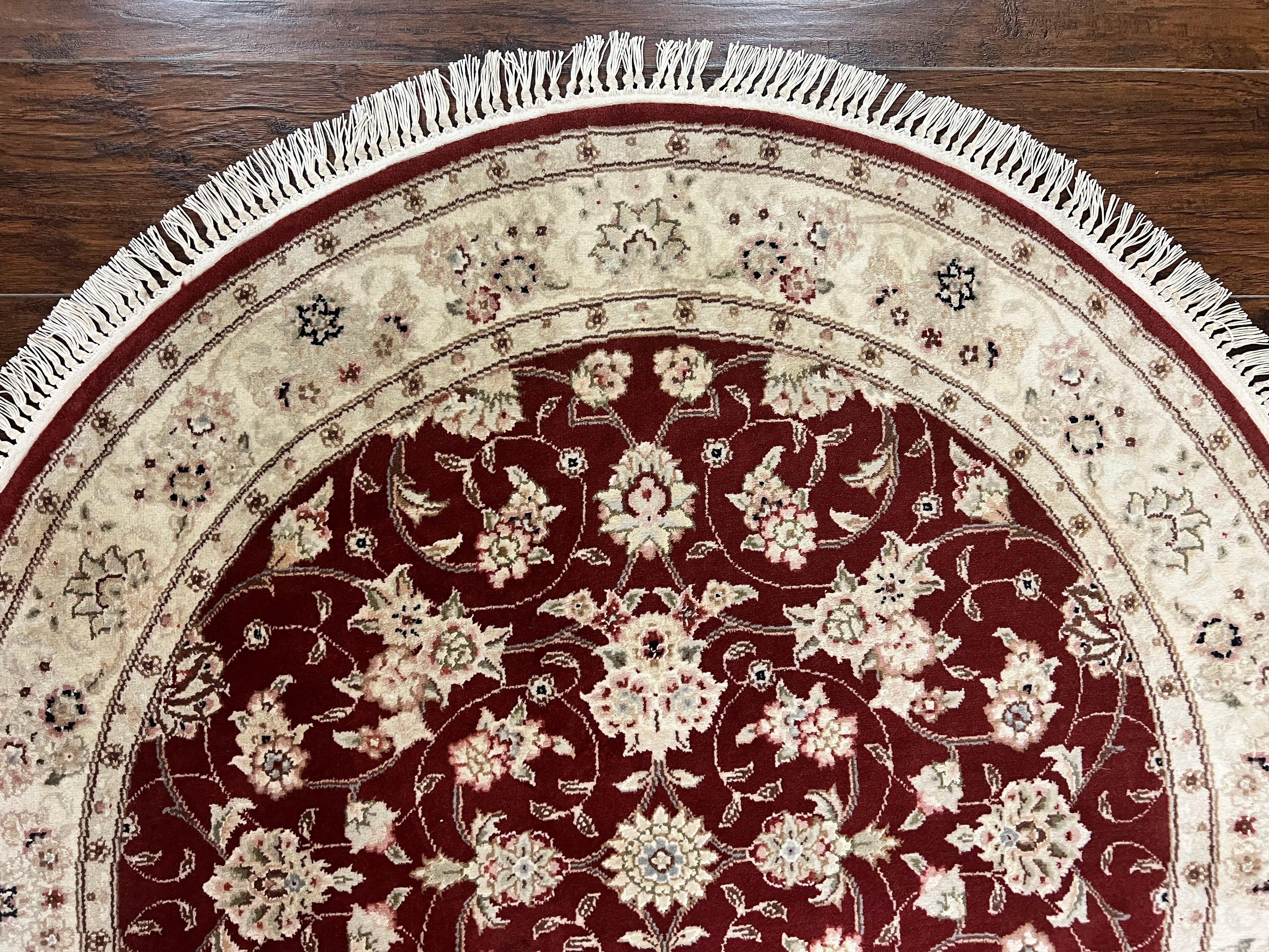 Sino Persian Round Rug 4x4, Wool Hand Knotted Oriental Carpet, Maroon & Ivory Vintage Rug, Floral Rug, Traditional Rug 4 x 4, Fine Rug - Jewel Rugs