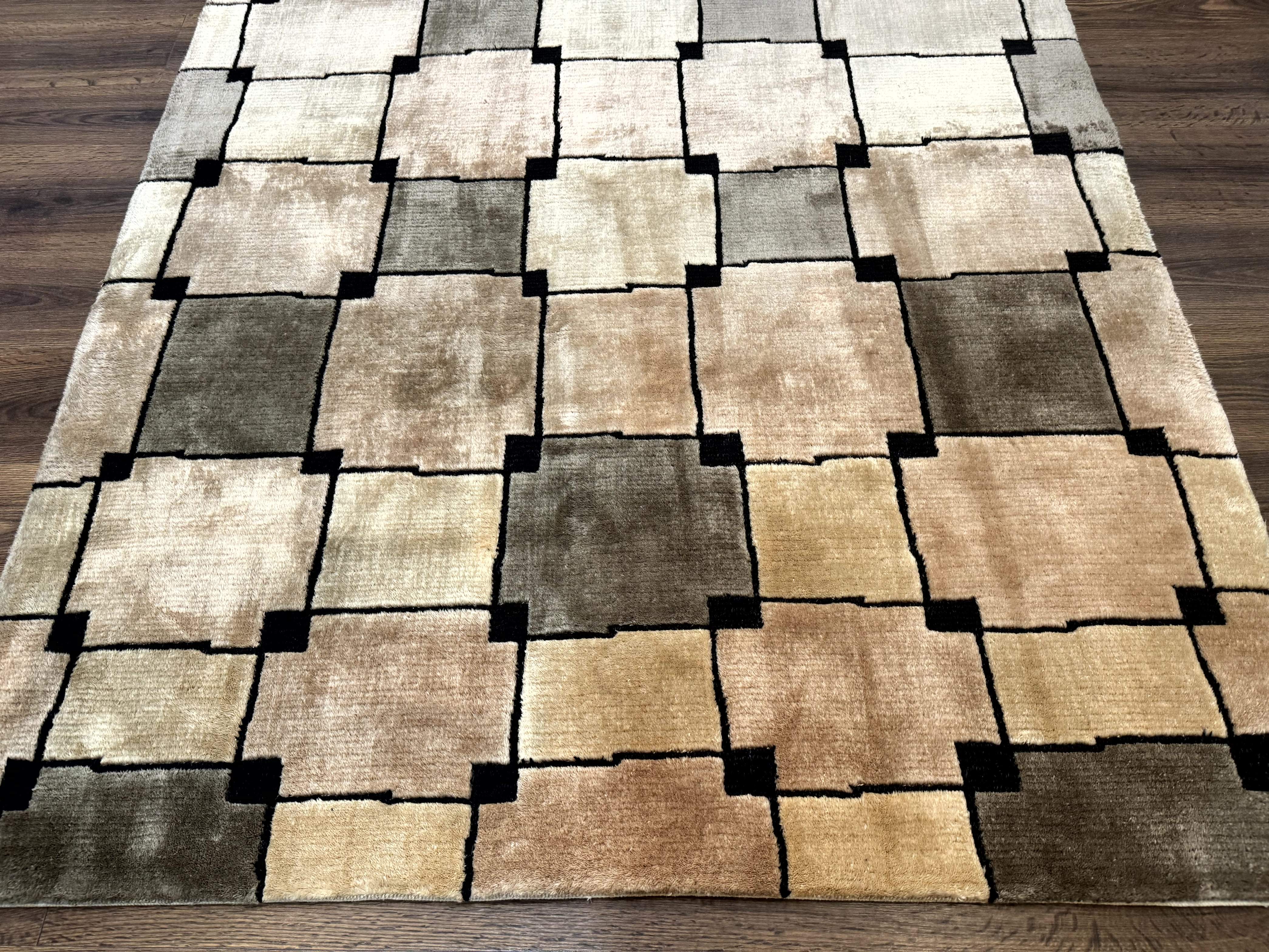 Tibetan Wool Rug 5x8, Contemporary Modern Carpet, Abstract Design, Soft Thick Pile, Pair A - Jewel Rugs