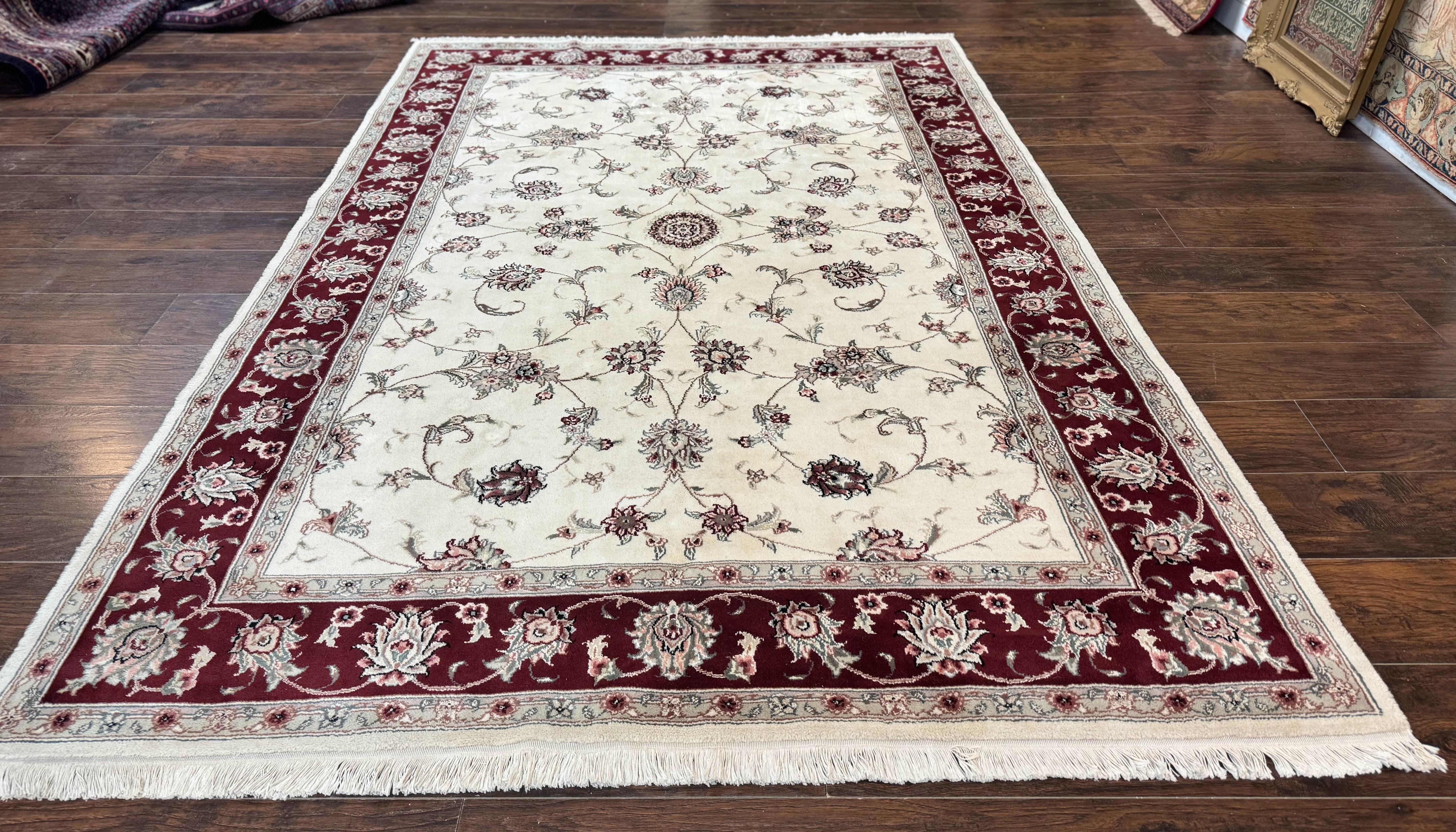 Ivory and Burgundy Pak Persian Rug 6x9 - Jewel Rugs