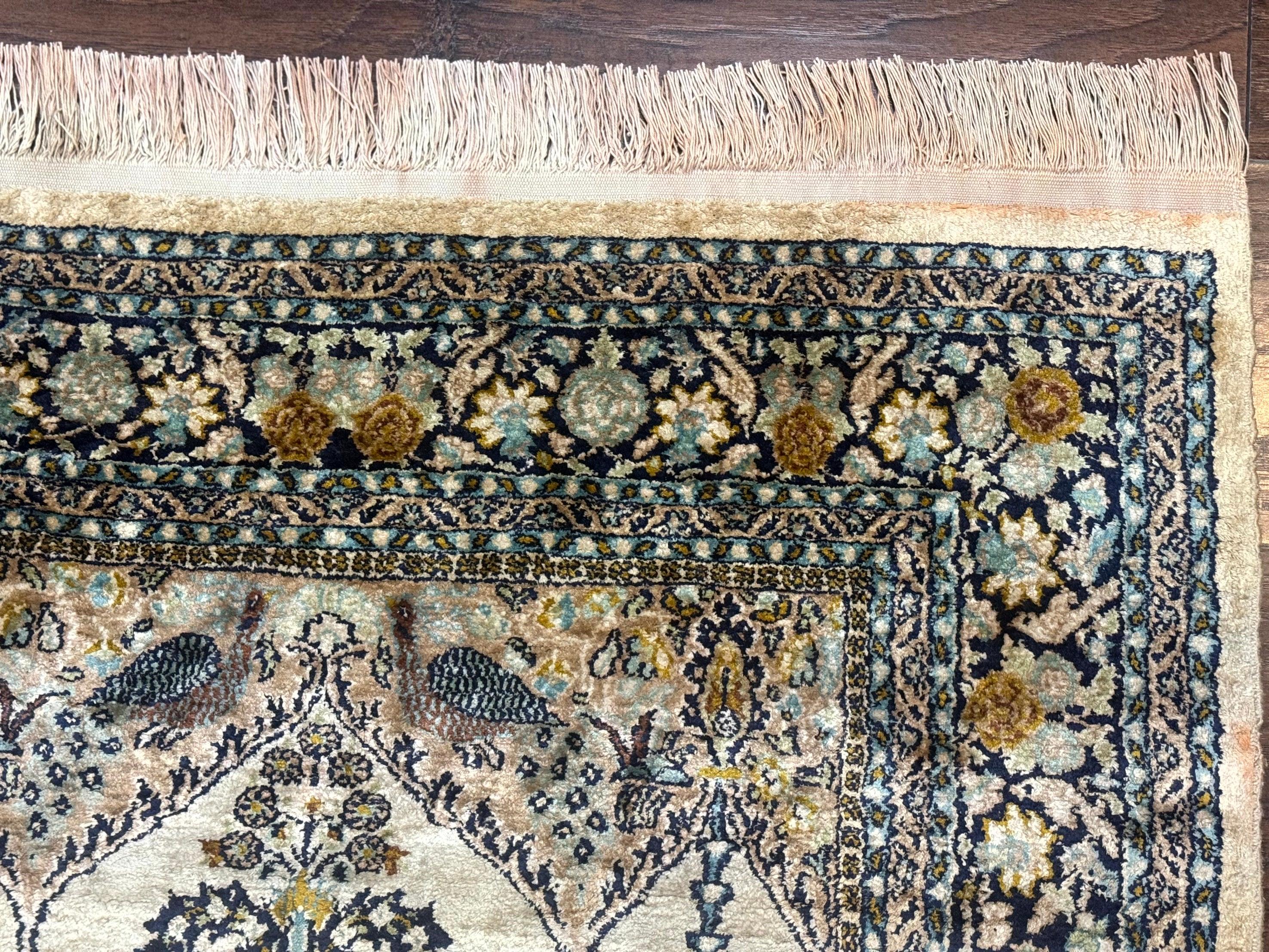 Silk Indian Kashmiri Rug 3x4, Very Fine 400 KPSI, Silk Prayer Rug, Handmade - Jewel Rugs