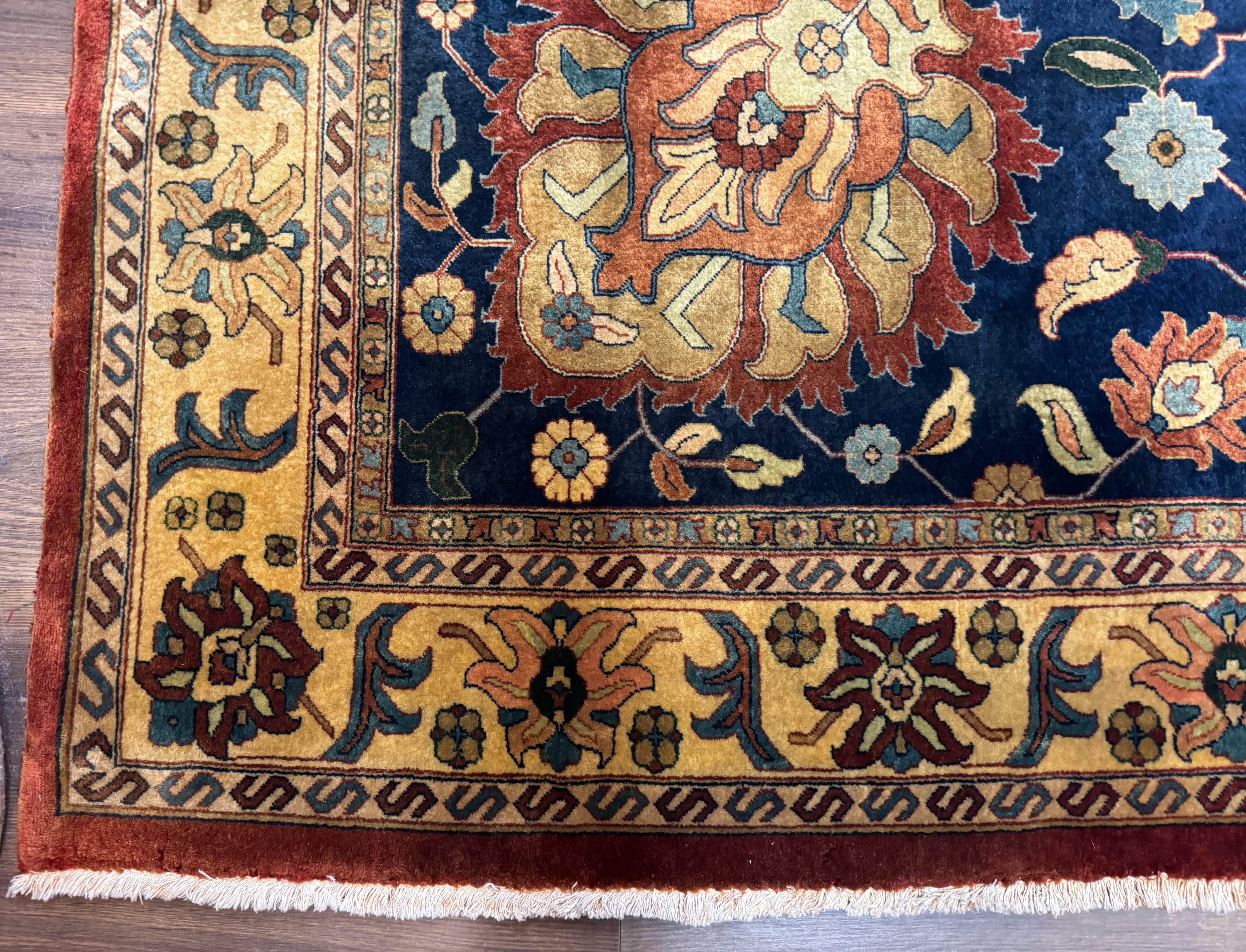 Palace Size Indo Persian Rug 12x15, Sultanabad Mahal Carpet, Red Navy Blue, Fine 210 KPSI - Jewel Rugs