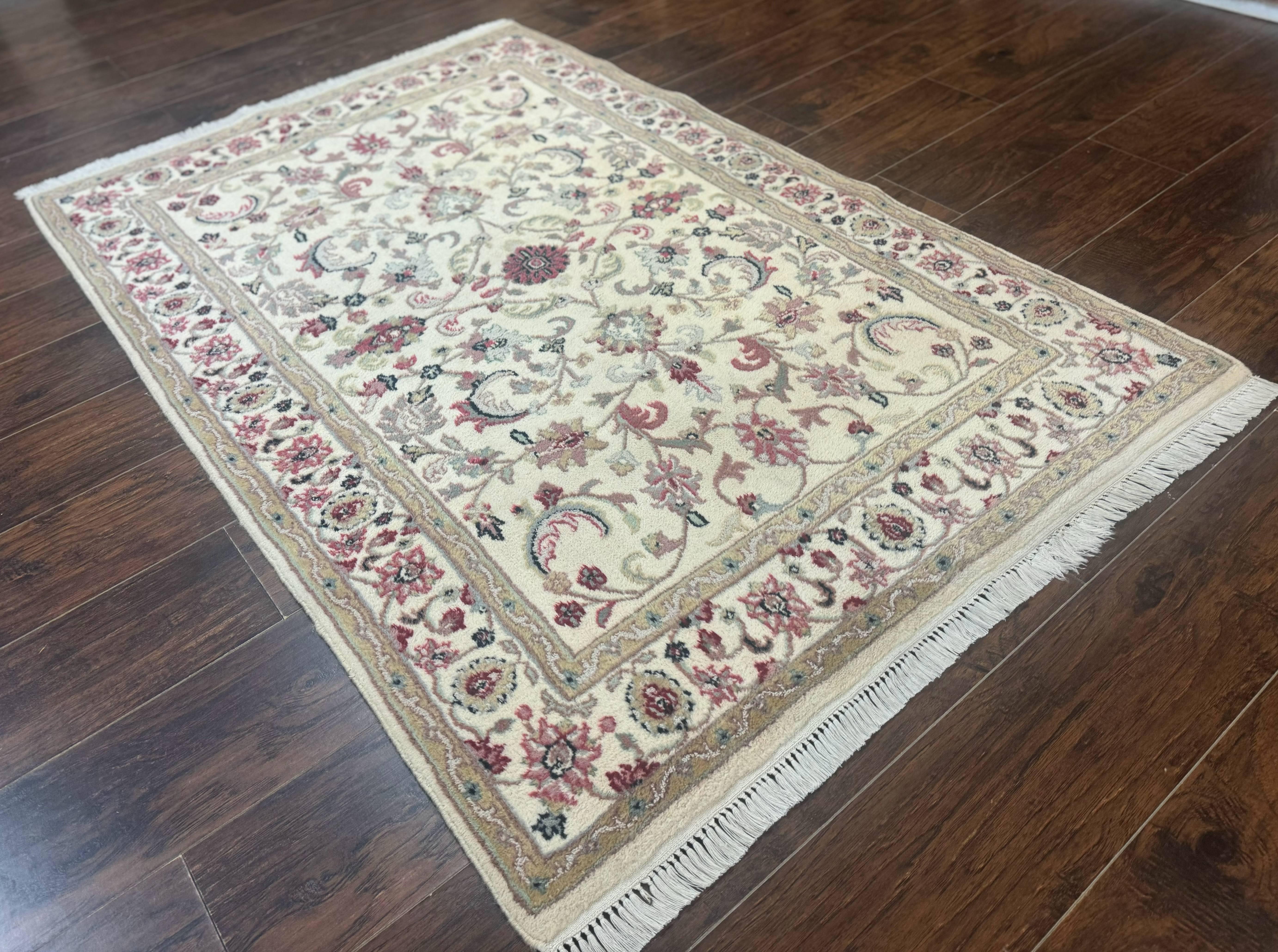 Indo Persian Rug 4x6, Floral Design, Wool Handmade Area Rug - Jewel Rugs