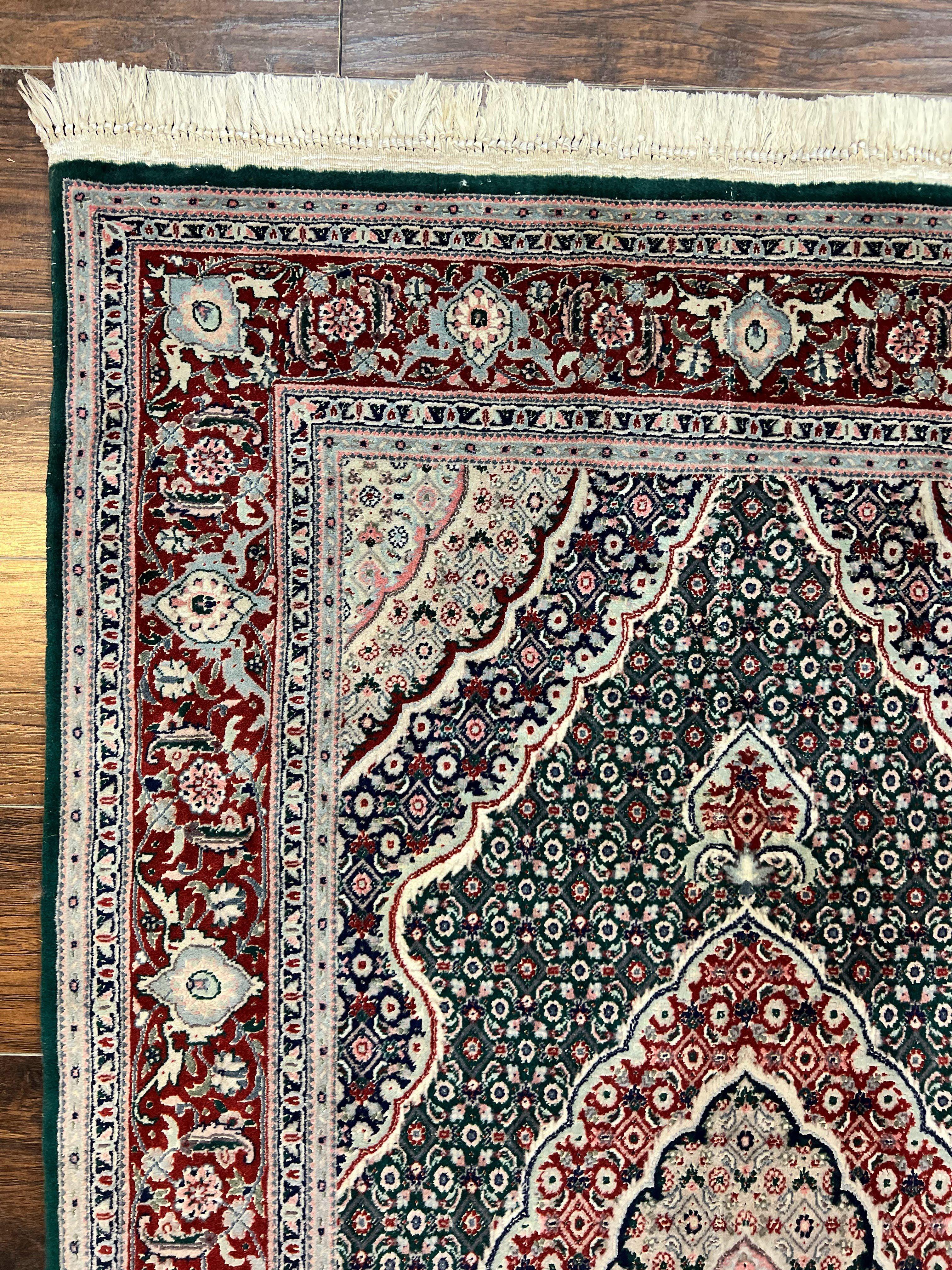 Sino Persian Rug 4x6, Wool with Silk Highlights, Fine Hand Knotted Carpet, Green & Maroon Red, Herati Medallion, Vintage Rug - Jewel Rugs