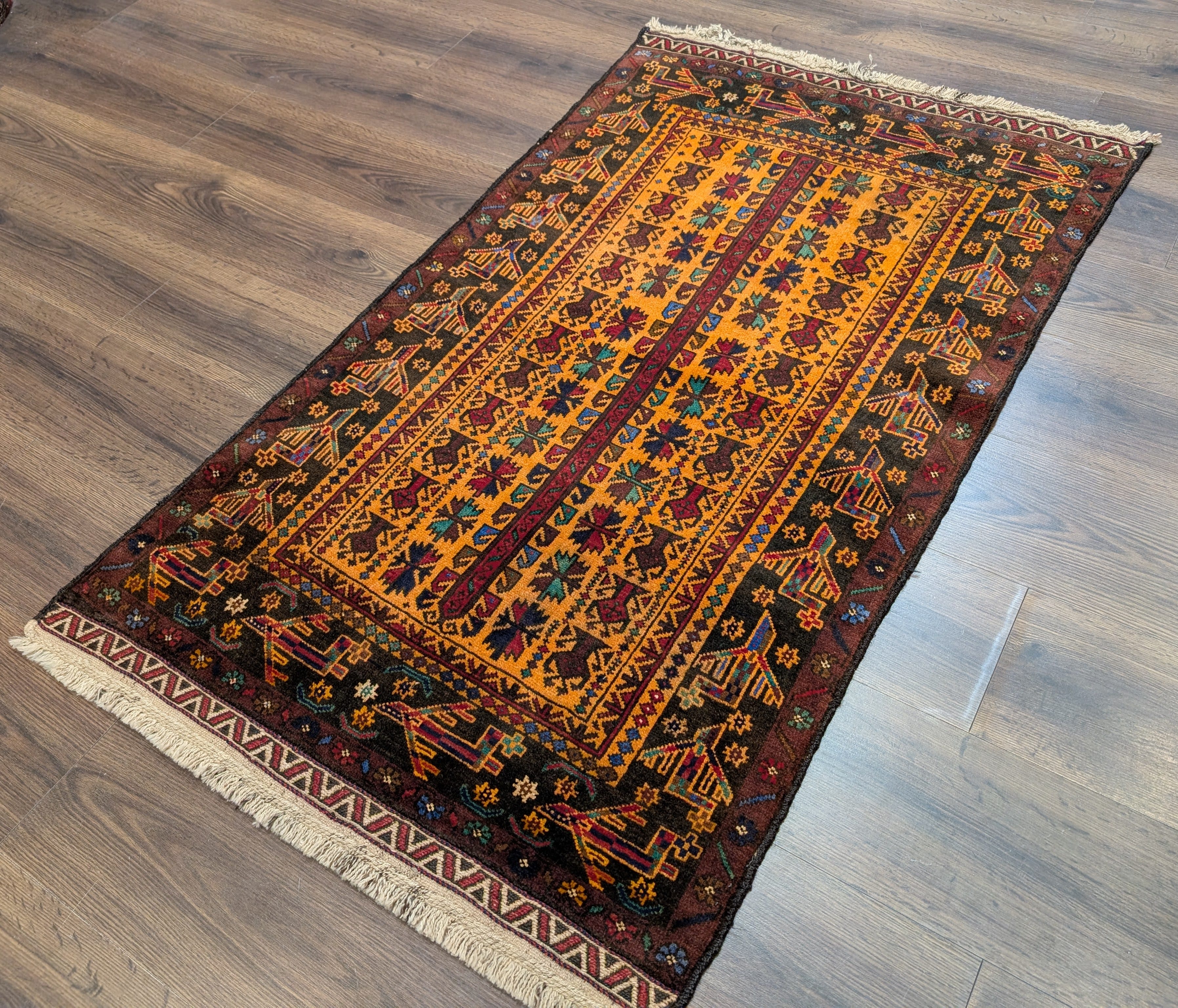 Afghan Baluch Rug 3x5, Tribal Carpet, Orange, Unique - Jewel Rugs