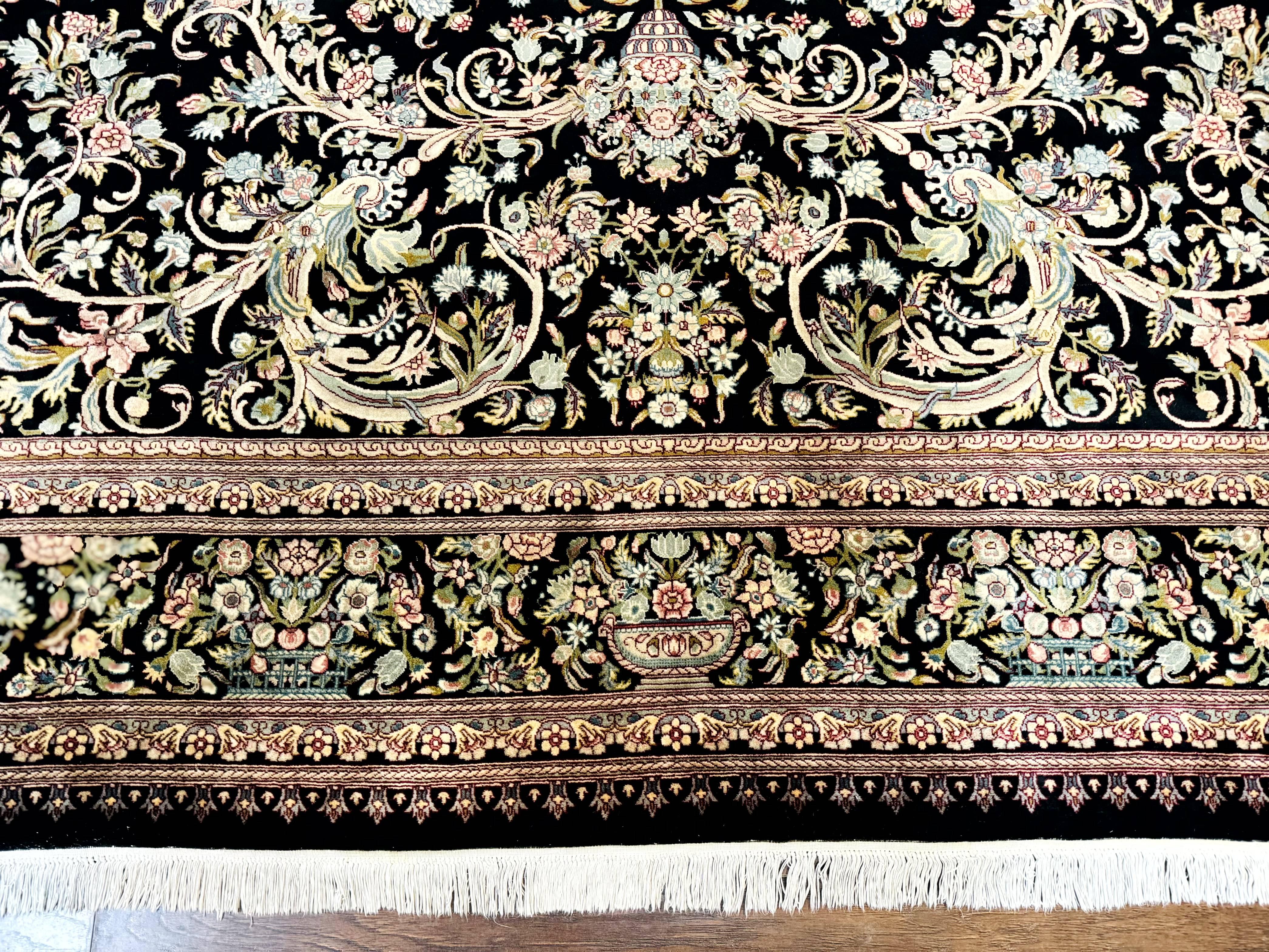 Pak Persian Rug 9x12, Highly Detailed Fine 260 KPSI, Floral, Handmade Traditional Carpet, Black - Jewel Rugs