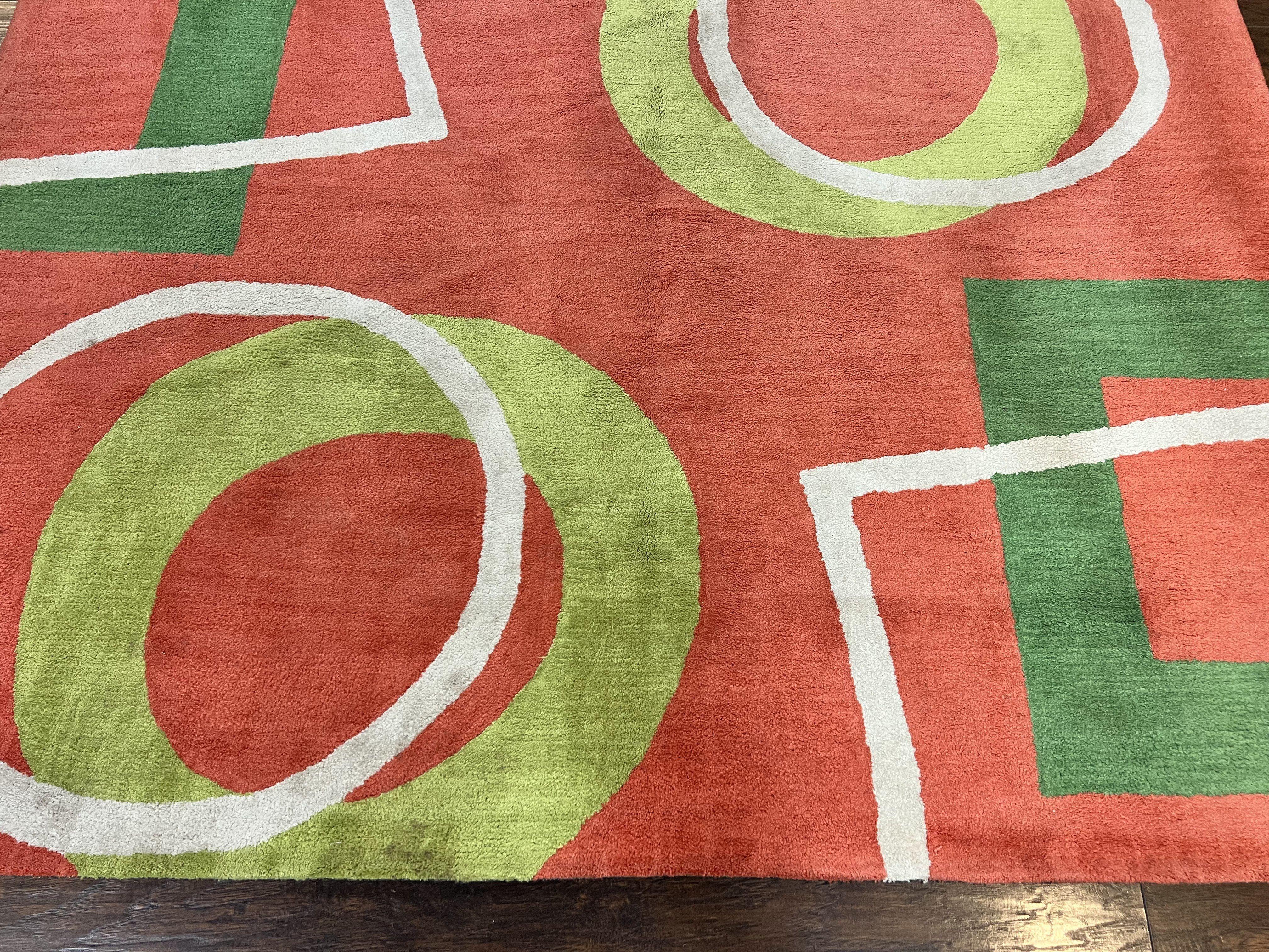 Abstract Rug 6x9, Modern Contemporary Rug, Red-Orange Green - Jewel Rugs