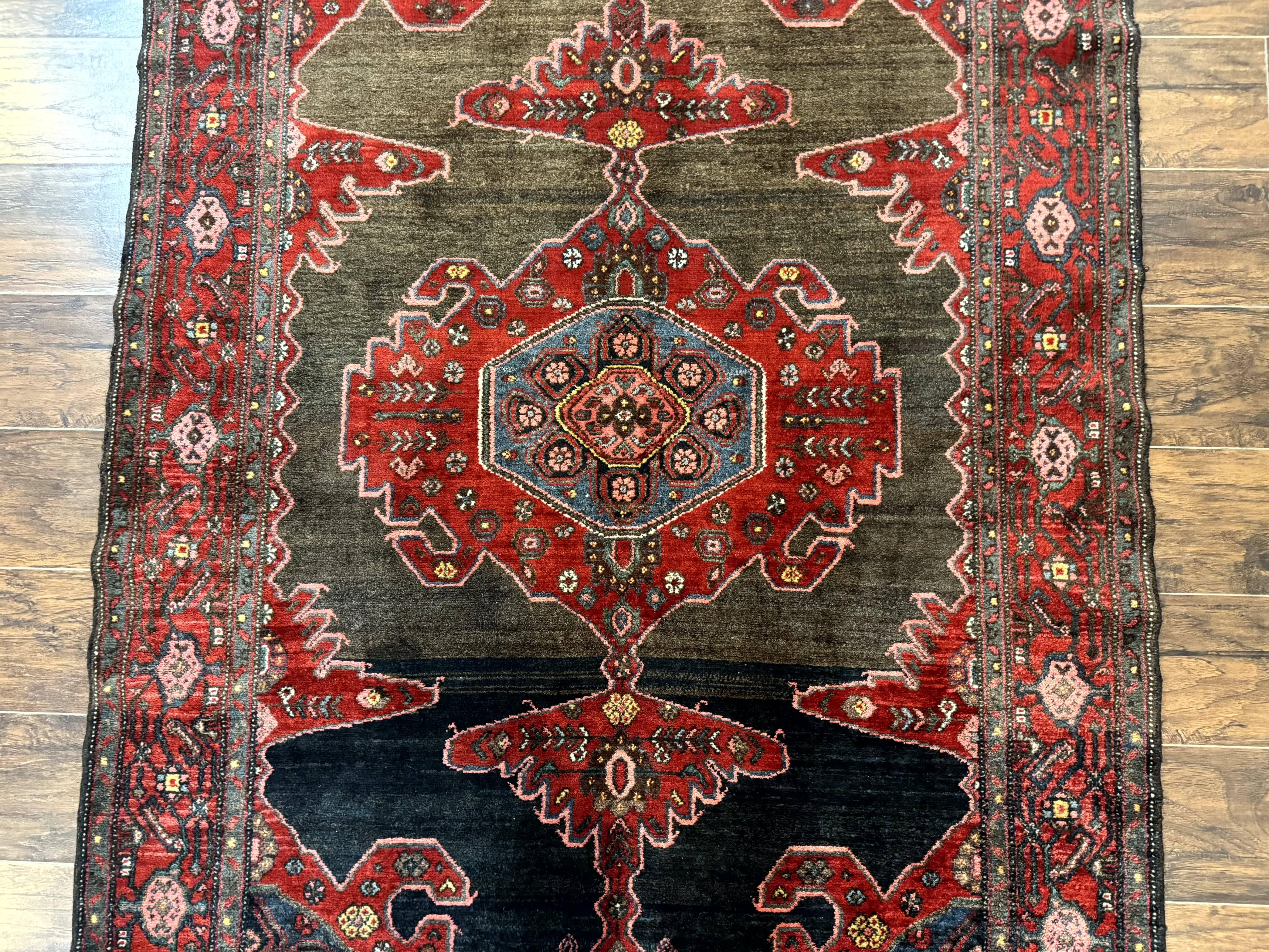 Antique Persian Tribal Rug 5x7, Geometric Wool Carpet, Kurdish Senneh Rug - Jewel Rugs