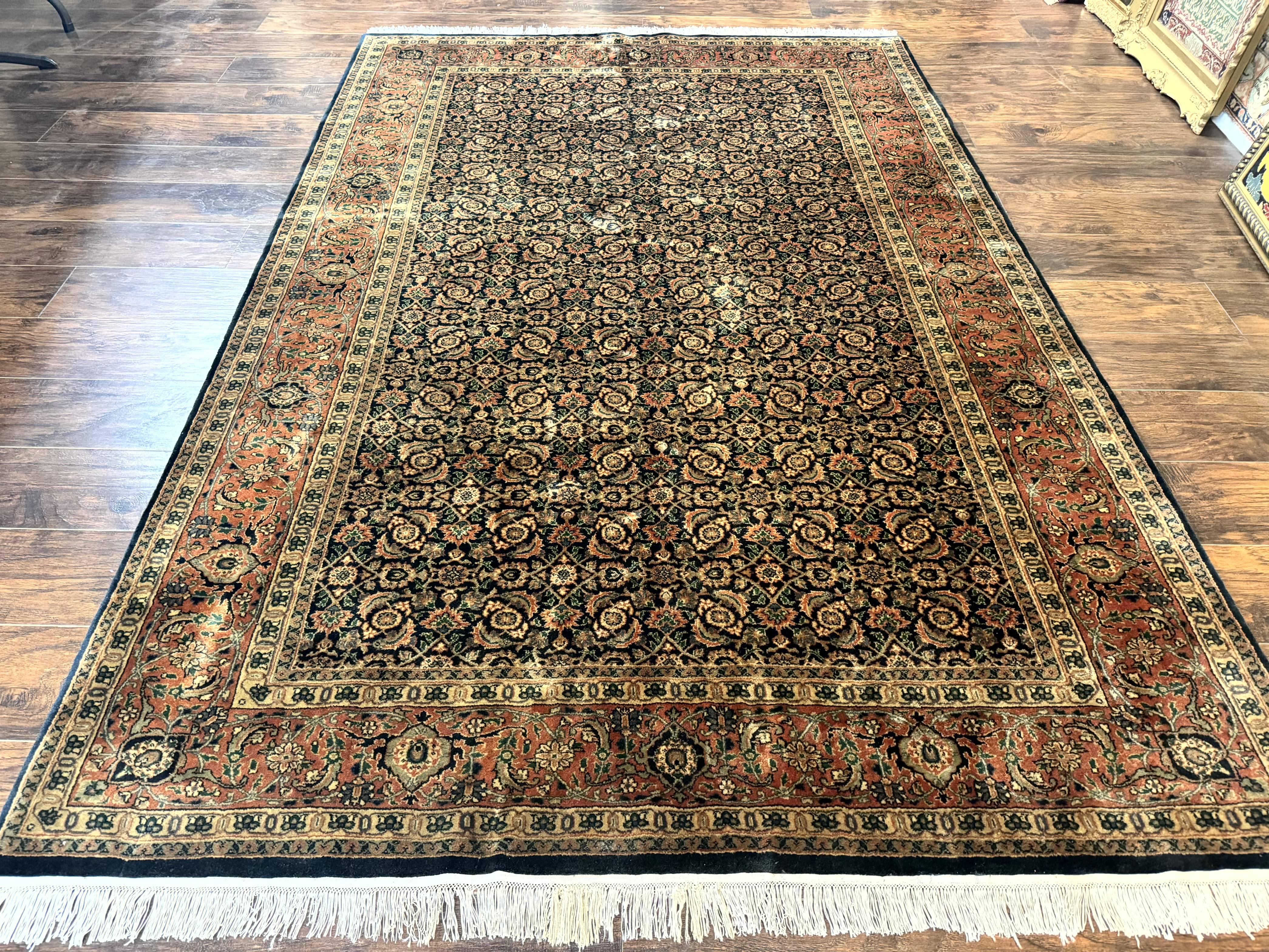 Indo Persian Rug 6x9, Navy Blue and Red, Vintage Handmade Wool Traditional Carpet - Jewel Rugs