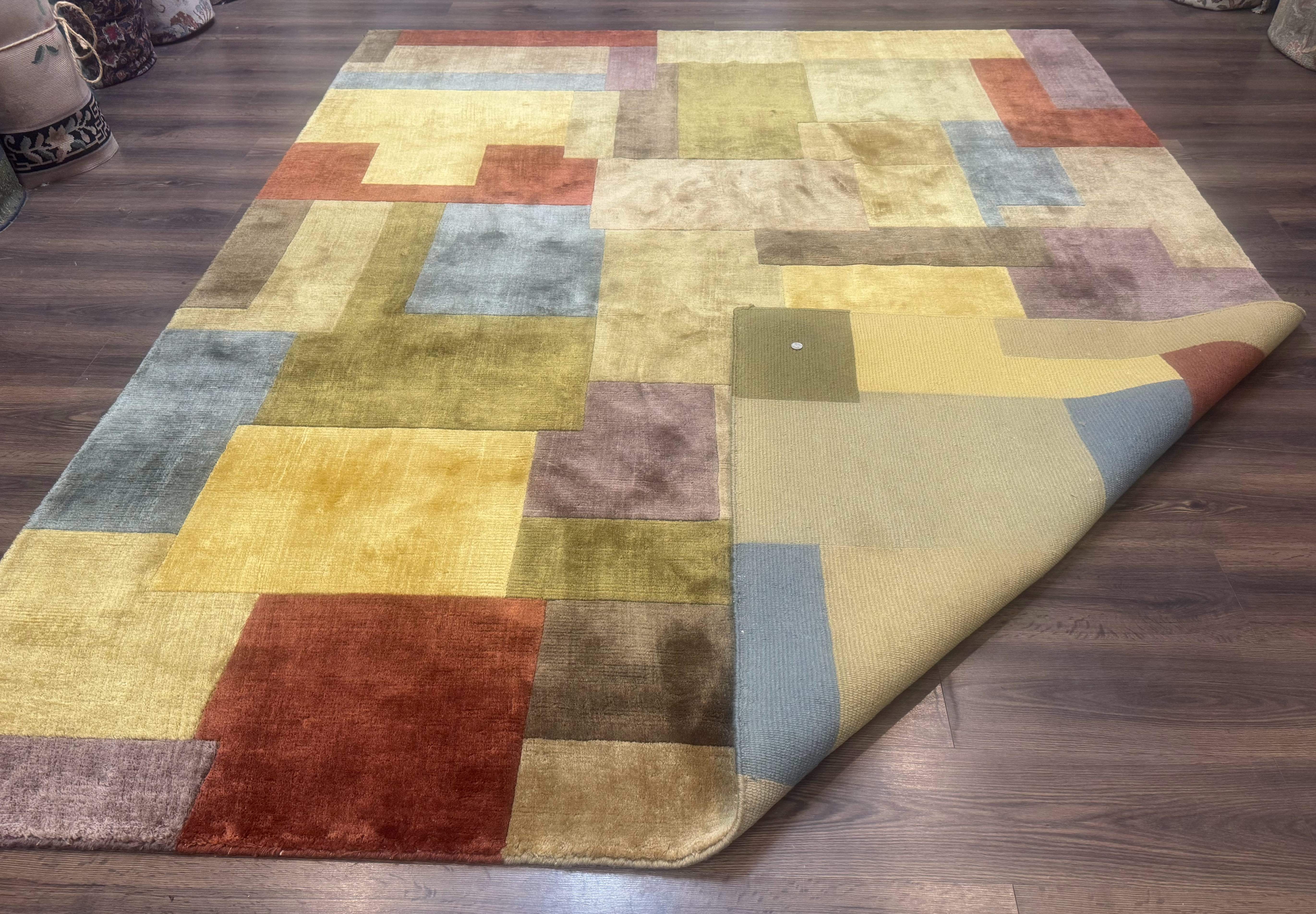 Modern Tibetan Wool Rug 8x10, Multicolor, Thick Pile, Contemporary, Nepali, Handmade - Jewel Rugs