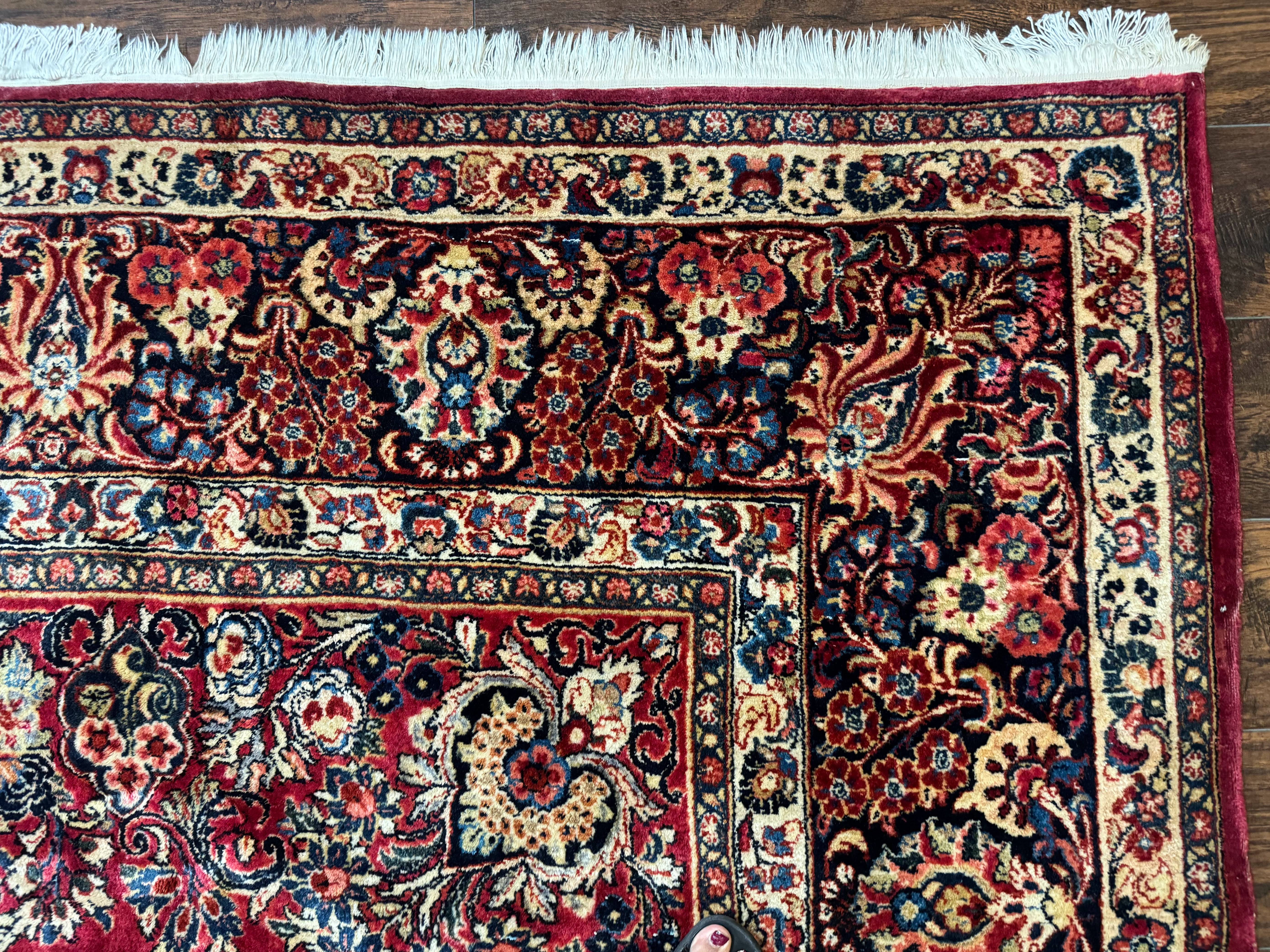 Persian Sarouk Rug 10x10, Square Persian Carpet, Red, Floral, Antique - Jewel Rugs