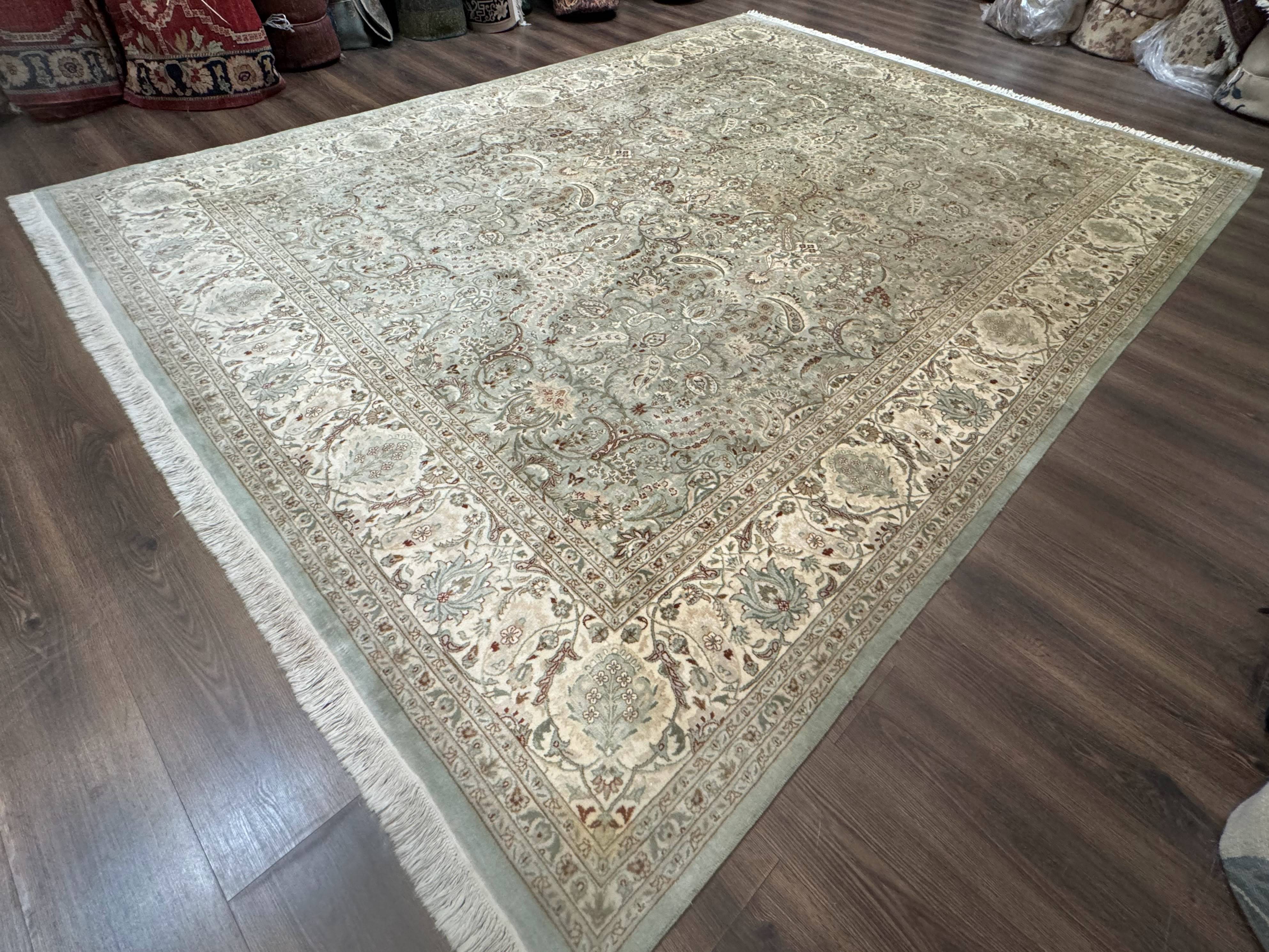 Fine Pak Persian Rug 9x12, Light Sage Green & Ivory, Allover Pattern, Boteh, Handmade, 200 KPSI - Jewel Rugs