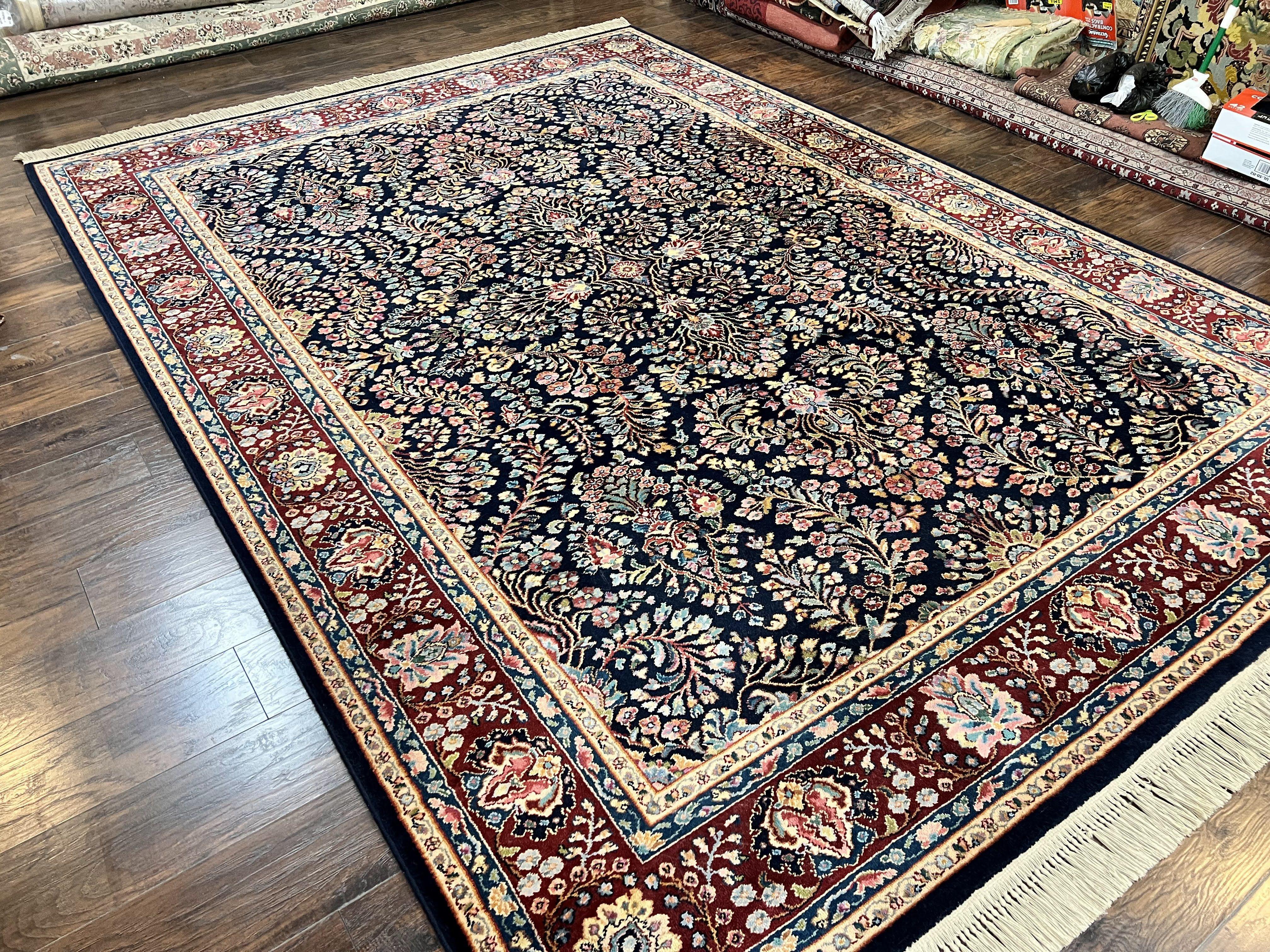 Karastan Rug Navy Sarouk #791, Wool Karastan Area Rug 8.8 x 12, Navy Blue and Red, Vintage Discontinued 700 Series Room Sized Karastan Rug - Jewel Rugs