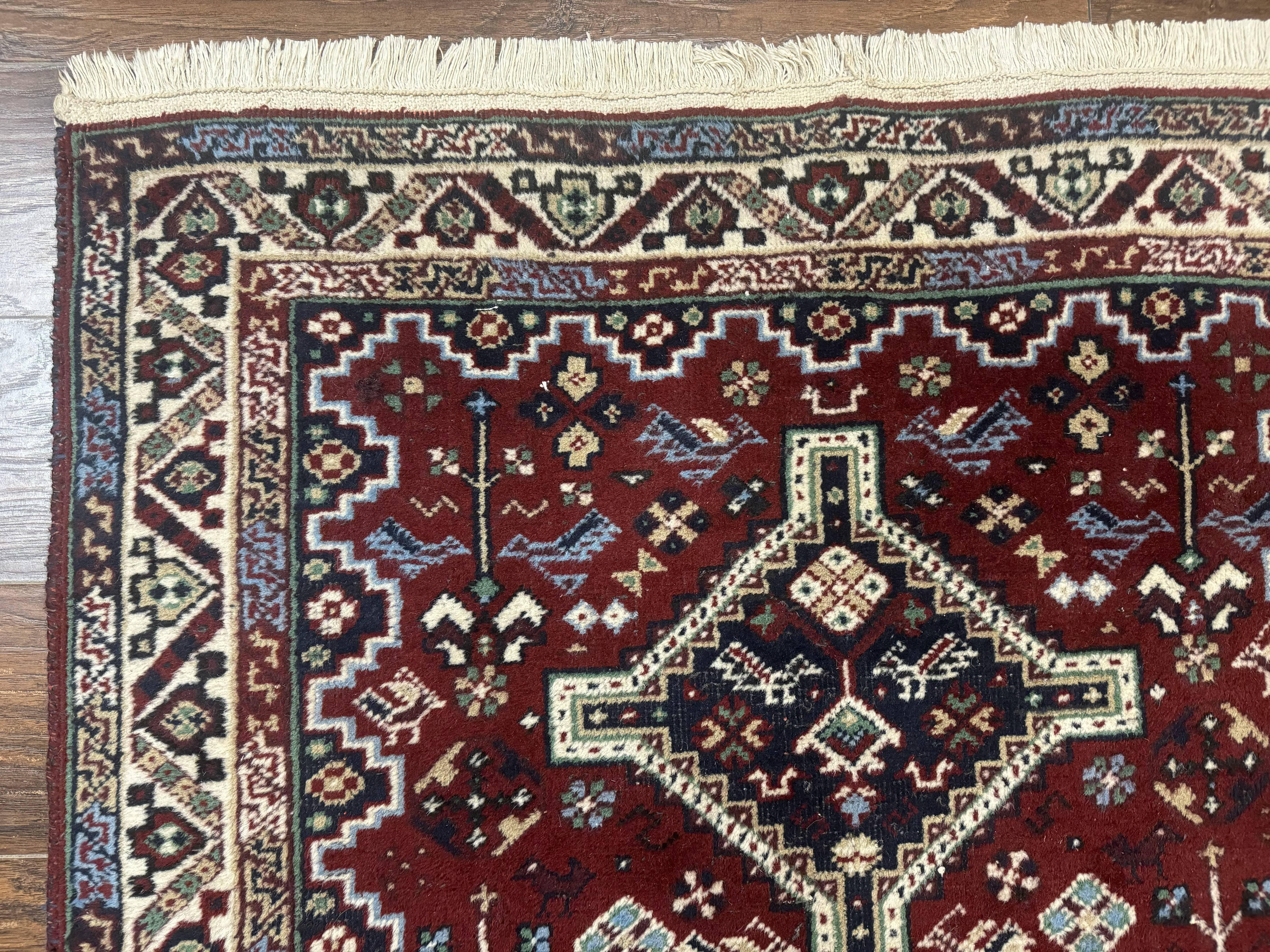 Persian Afshar Rug 4x5 Red Navy Geometric Tribal Wool Carpet - Jewel Rugs