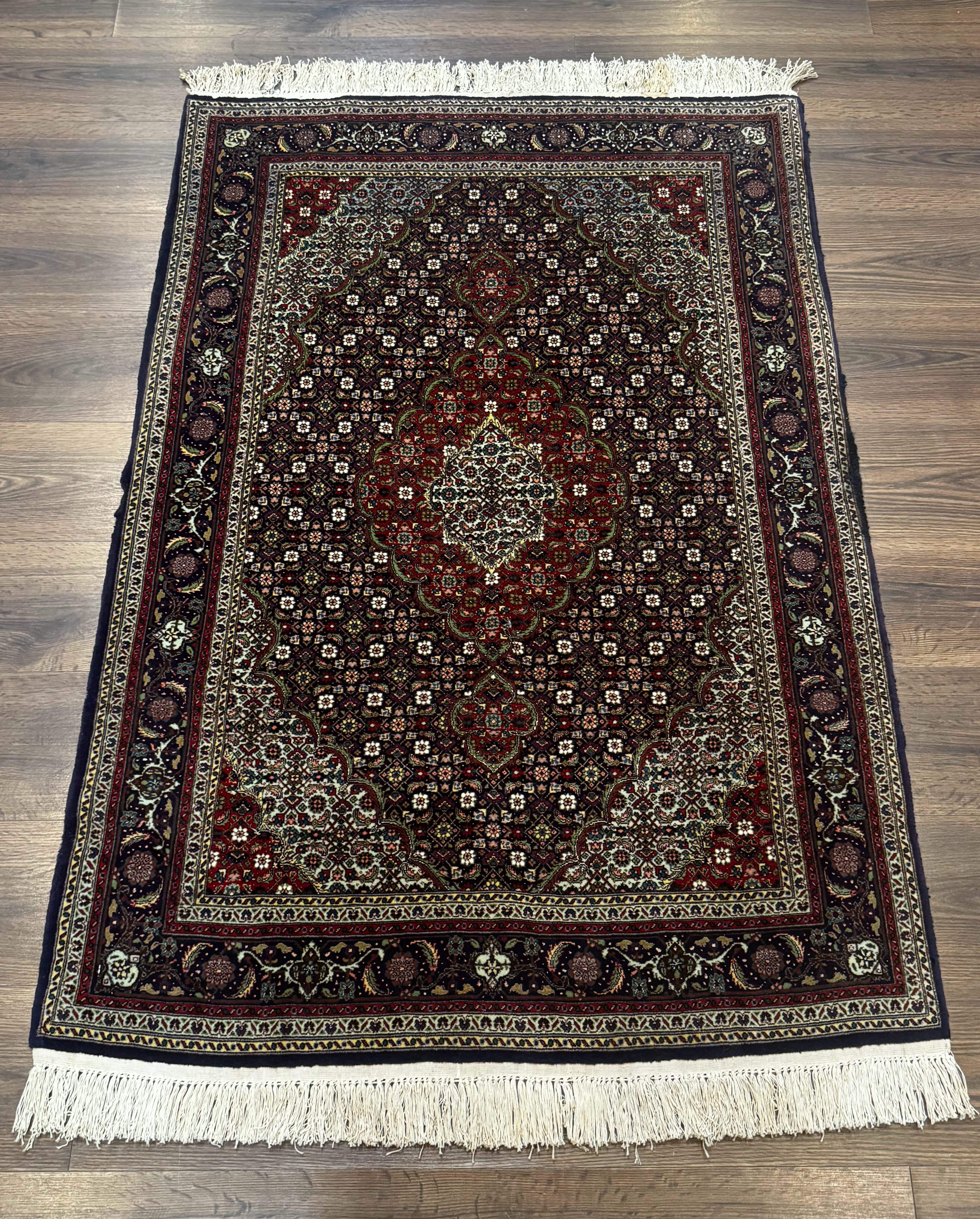 Persian Tabriz Rug 3x5, Wool on Silk Foundation, Very Fine 550 KPSI, Dark Navy Blue - Jewel Rugs