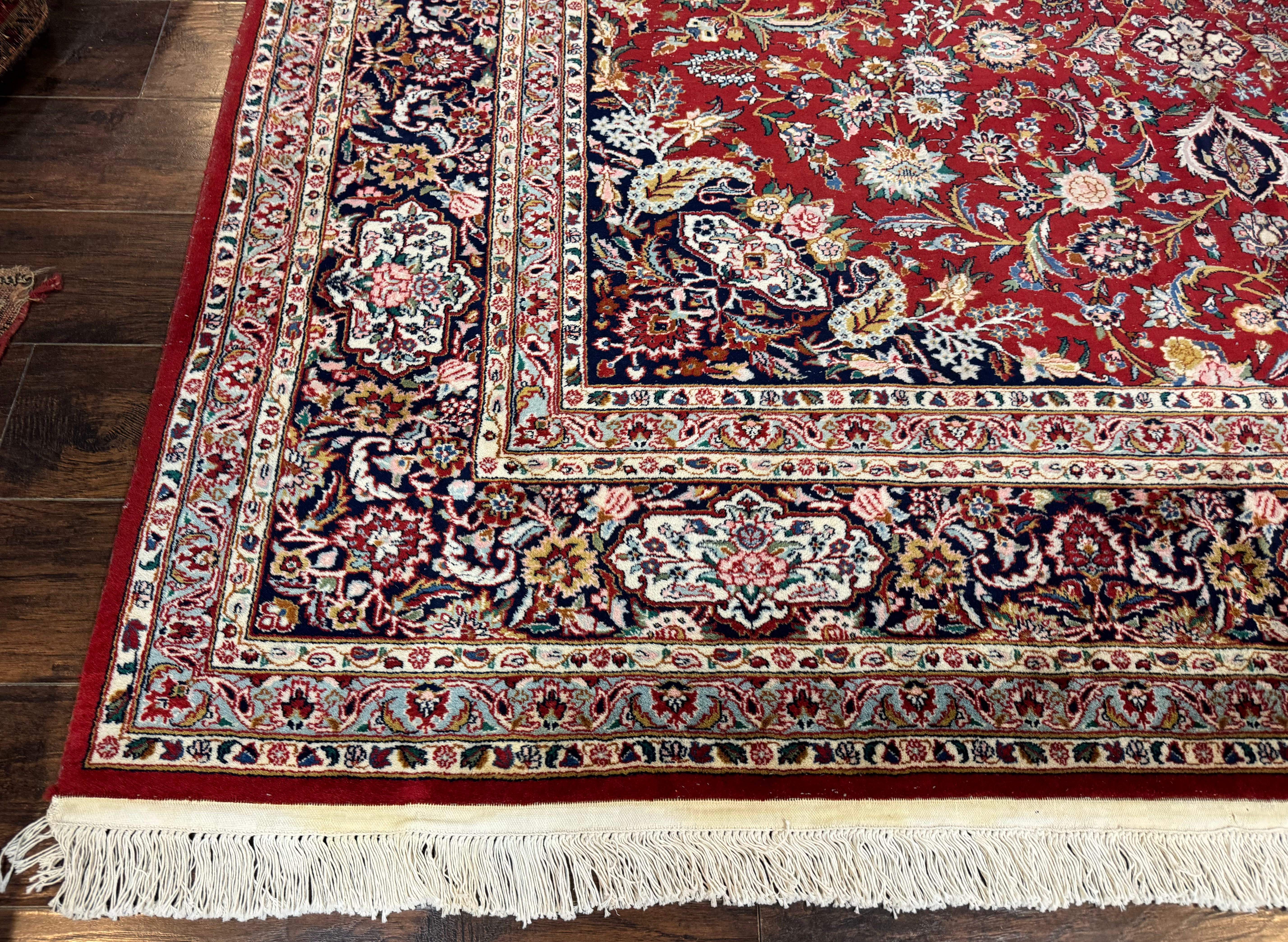 Indo Persian Rug 9x11 ft – Red and Navy, Hand-Knotted Traditional Wool Carpet - Jewel Rugs