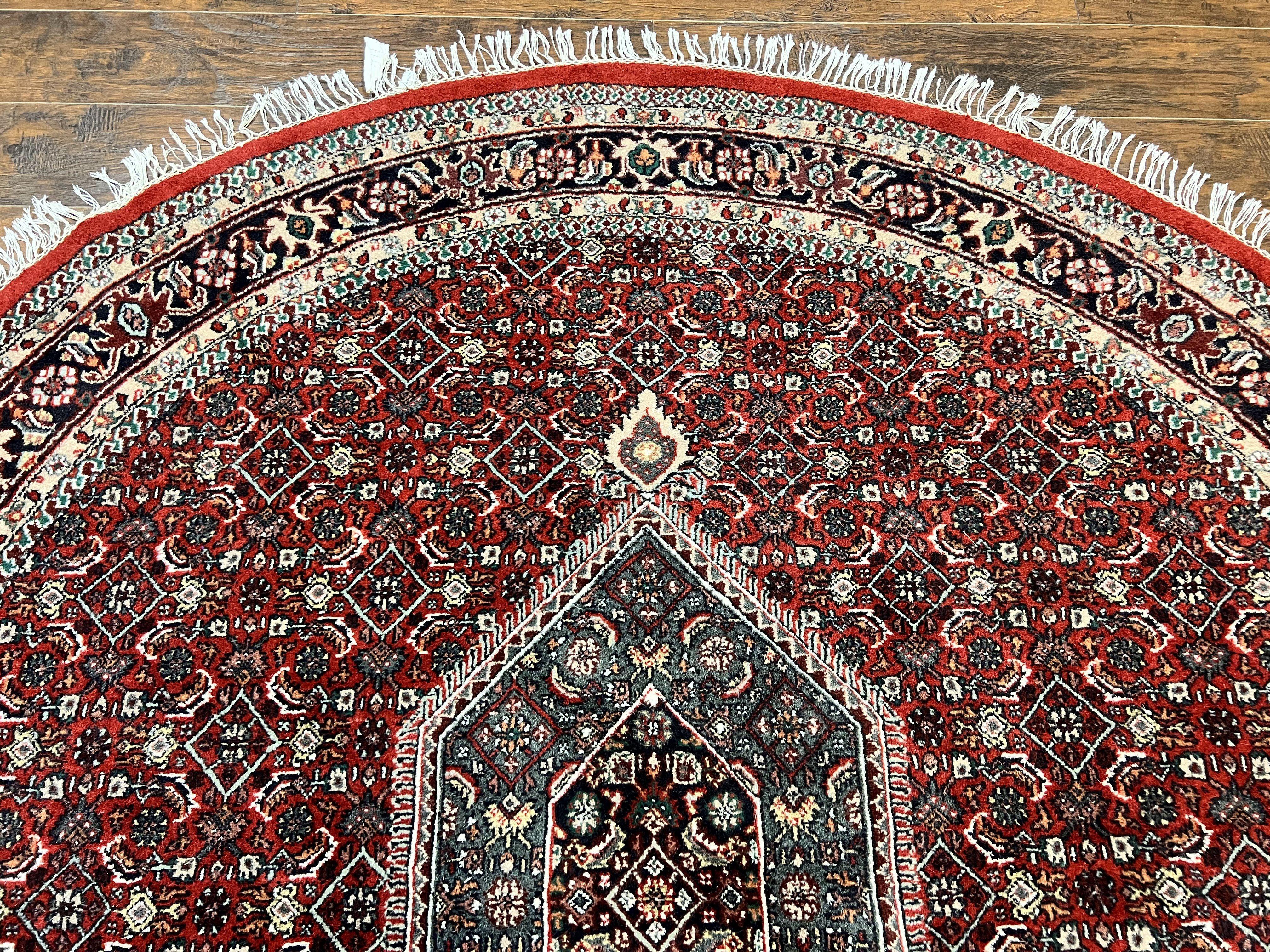 Round Rug 8x8 ft, Indo Persian Bidjar Rug, Indian Rug 8 x 8, Red & Black, Hand Knotted Round Rug, Vintage Rug, Mahi Herati Wool Rug - Jewel Rugs