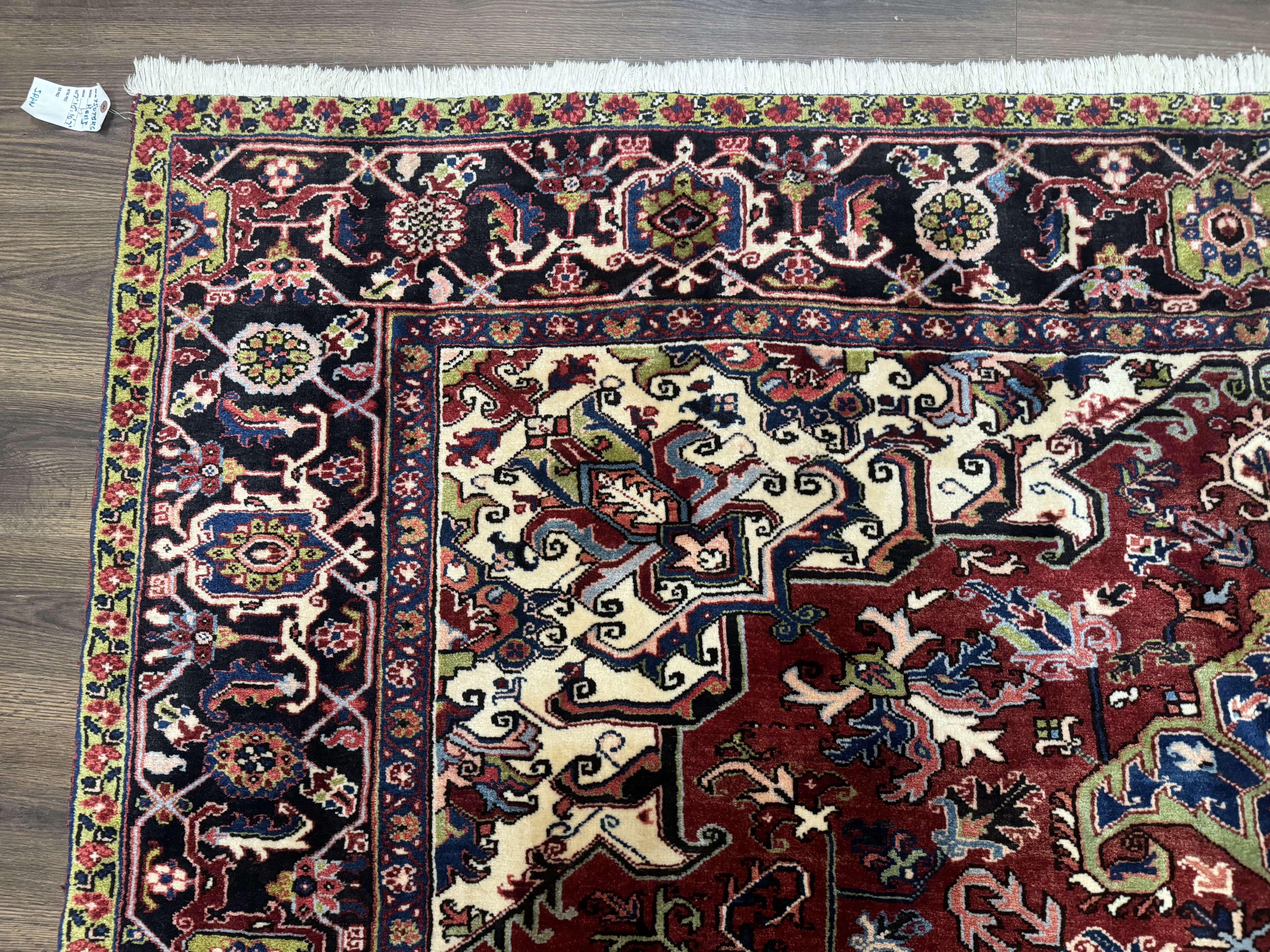 Antique Persian Heriz Rug 8x11, Geometric Tribal Wool Carpet, Brick Red - Jewel Rugs