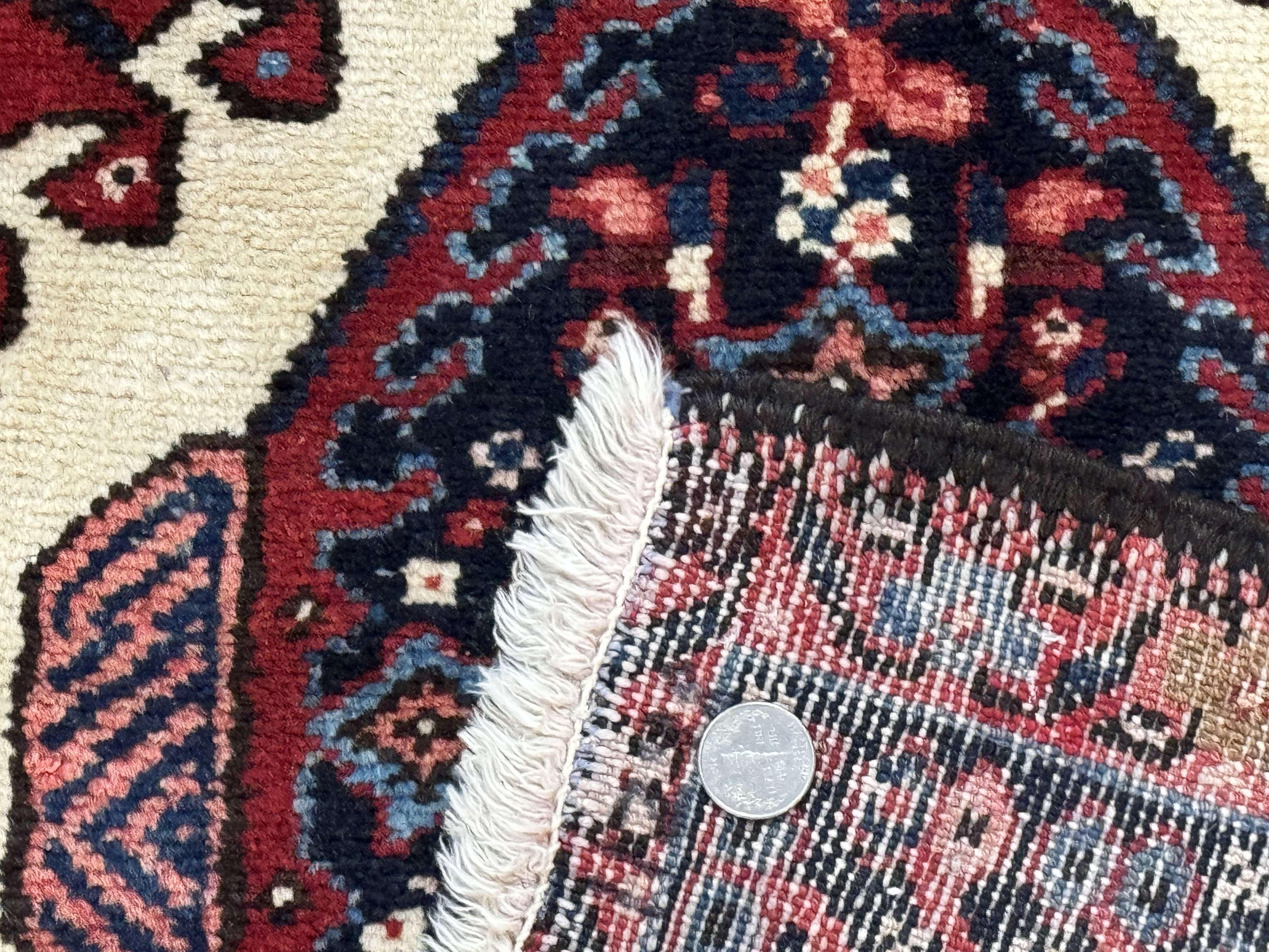 Persian Karajeh Rug 5x6, Antique Heriz Carpet, Geometric, Persian Tribal Rug, Brick Red Navy Blue - Jewel Rugs