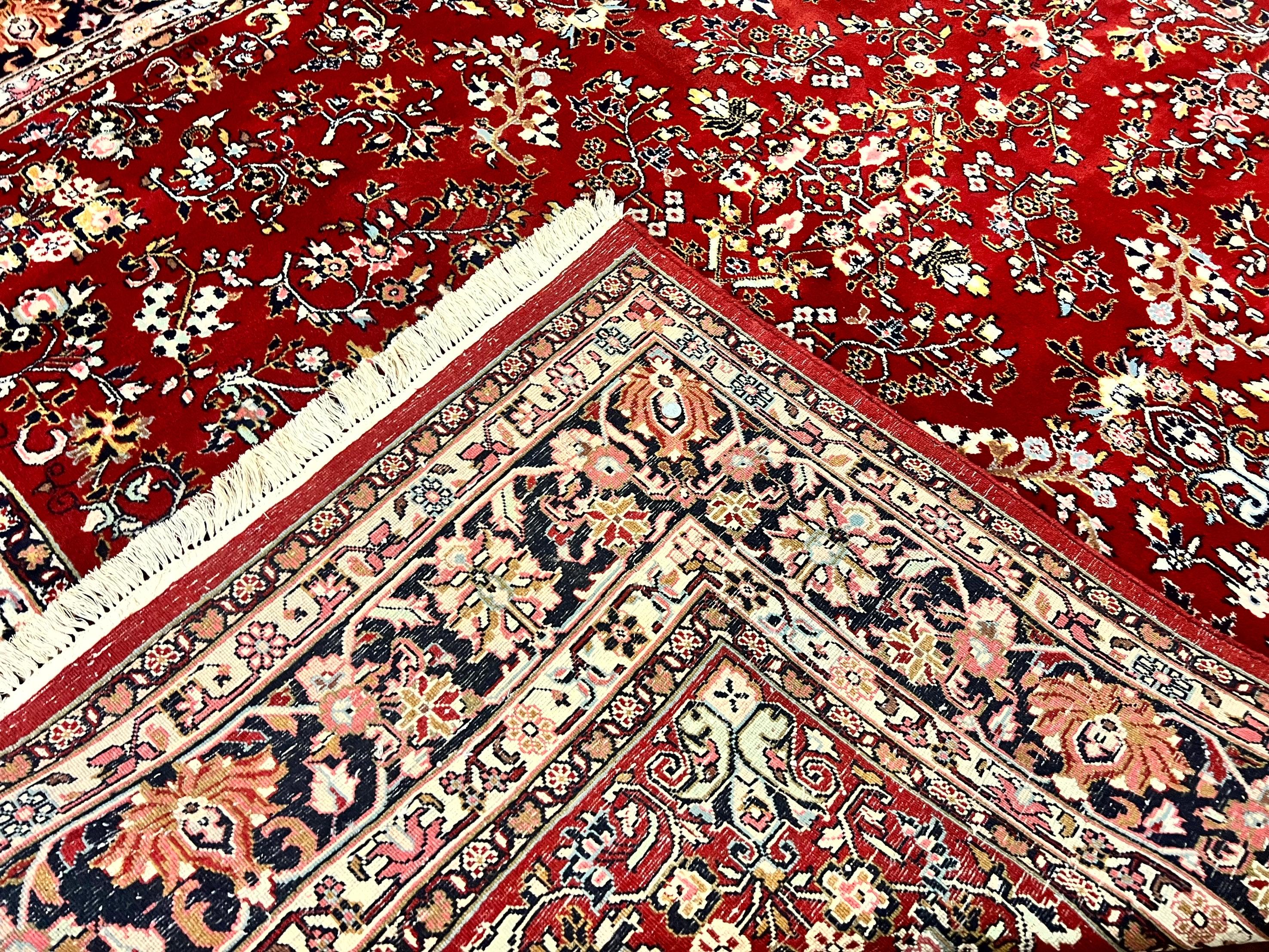 Indo Persian Sarouk Rug 8x10, Red, Floral Allover, Handmade Vintage Wool Carpet, Traditional Rug - Jewel Rugs