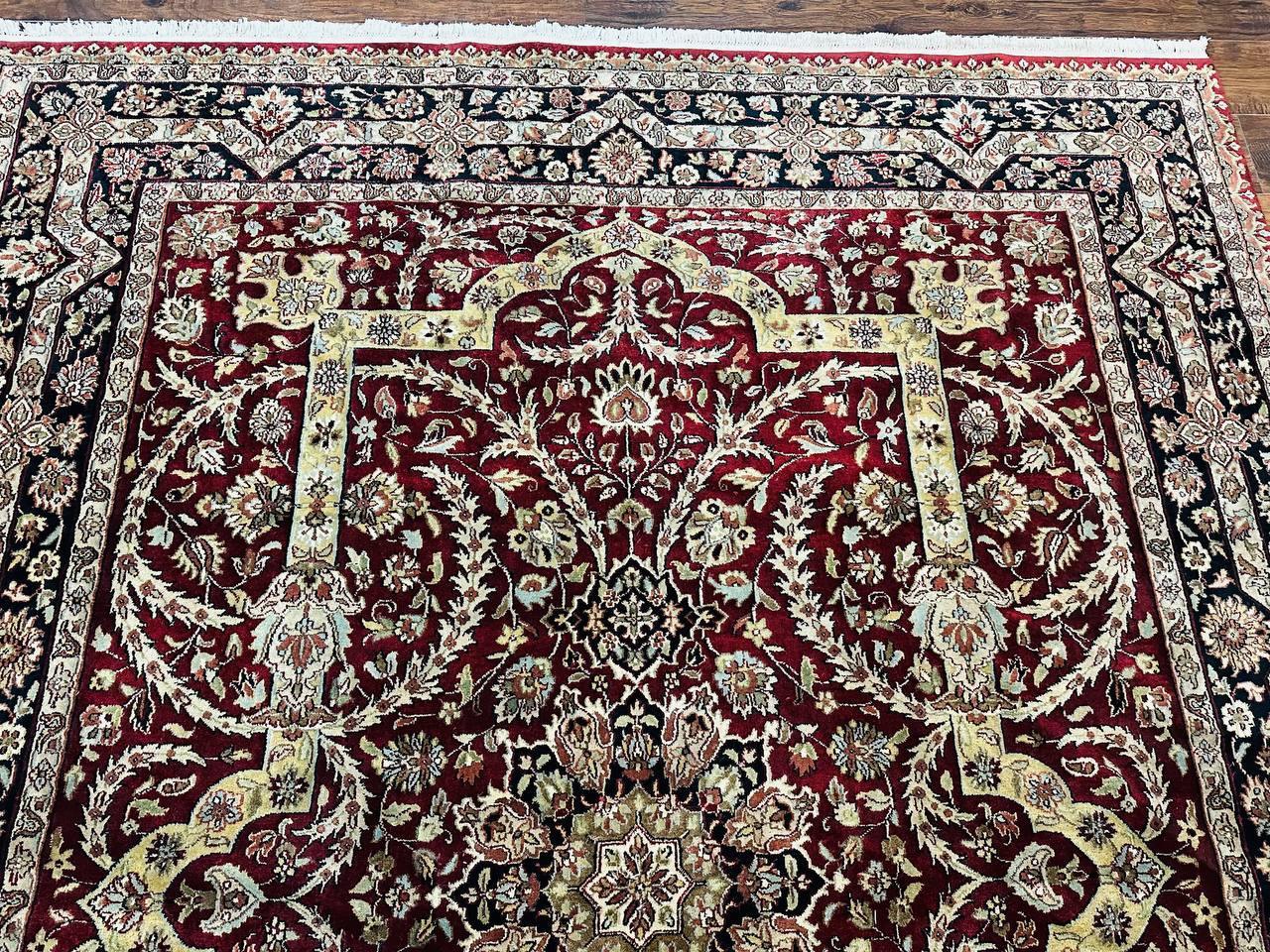 Indo Persian Rug 8x10, Red Vintage Wool Traditional Carpet, Floral, Handmade - Jewel Rugs