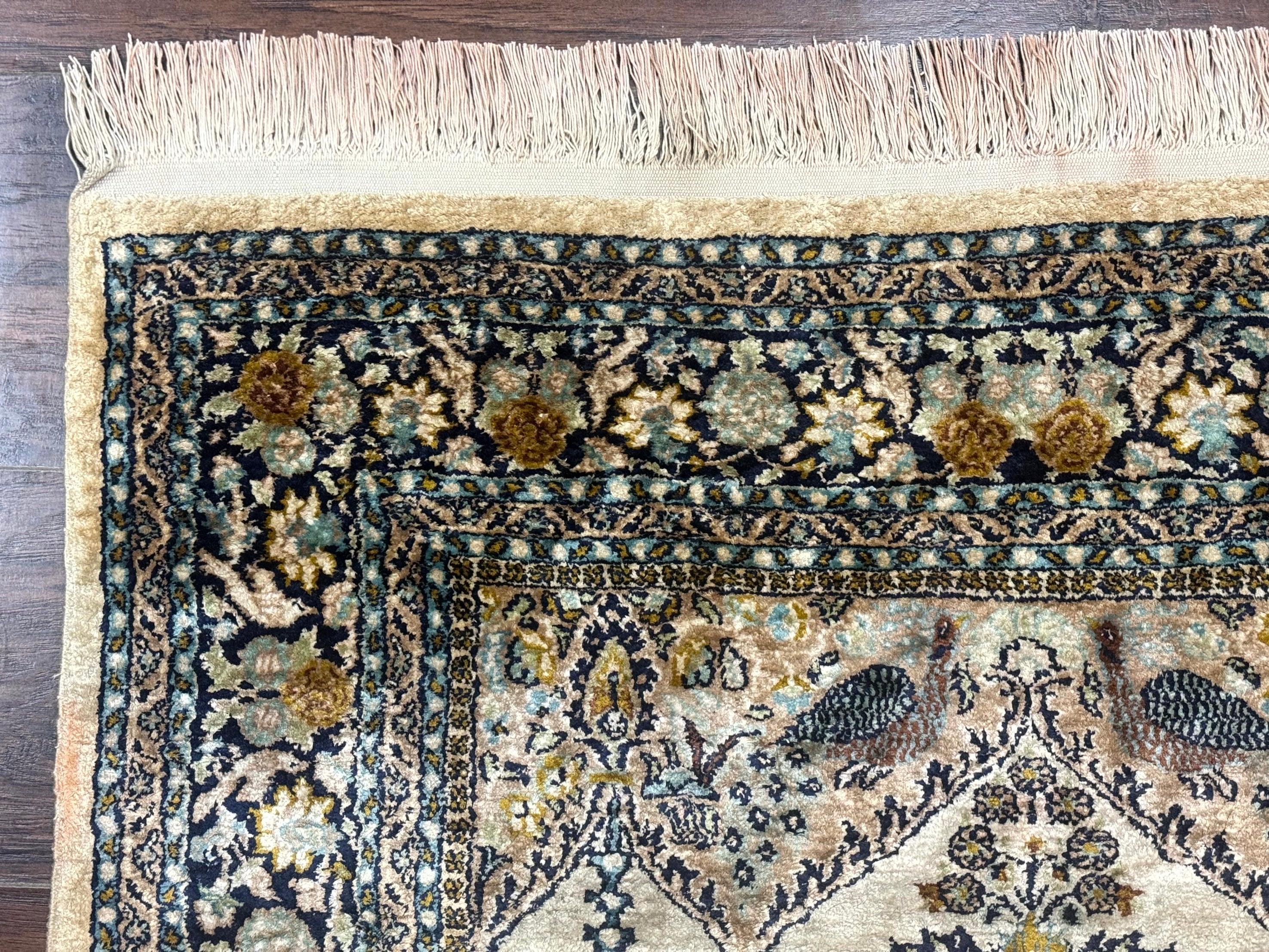 Silk Indian Kashmiri Rug 3x4, Very Fine 400 KPSI, Silk Prayer Rug, Handmade - Jewel Rugs