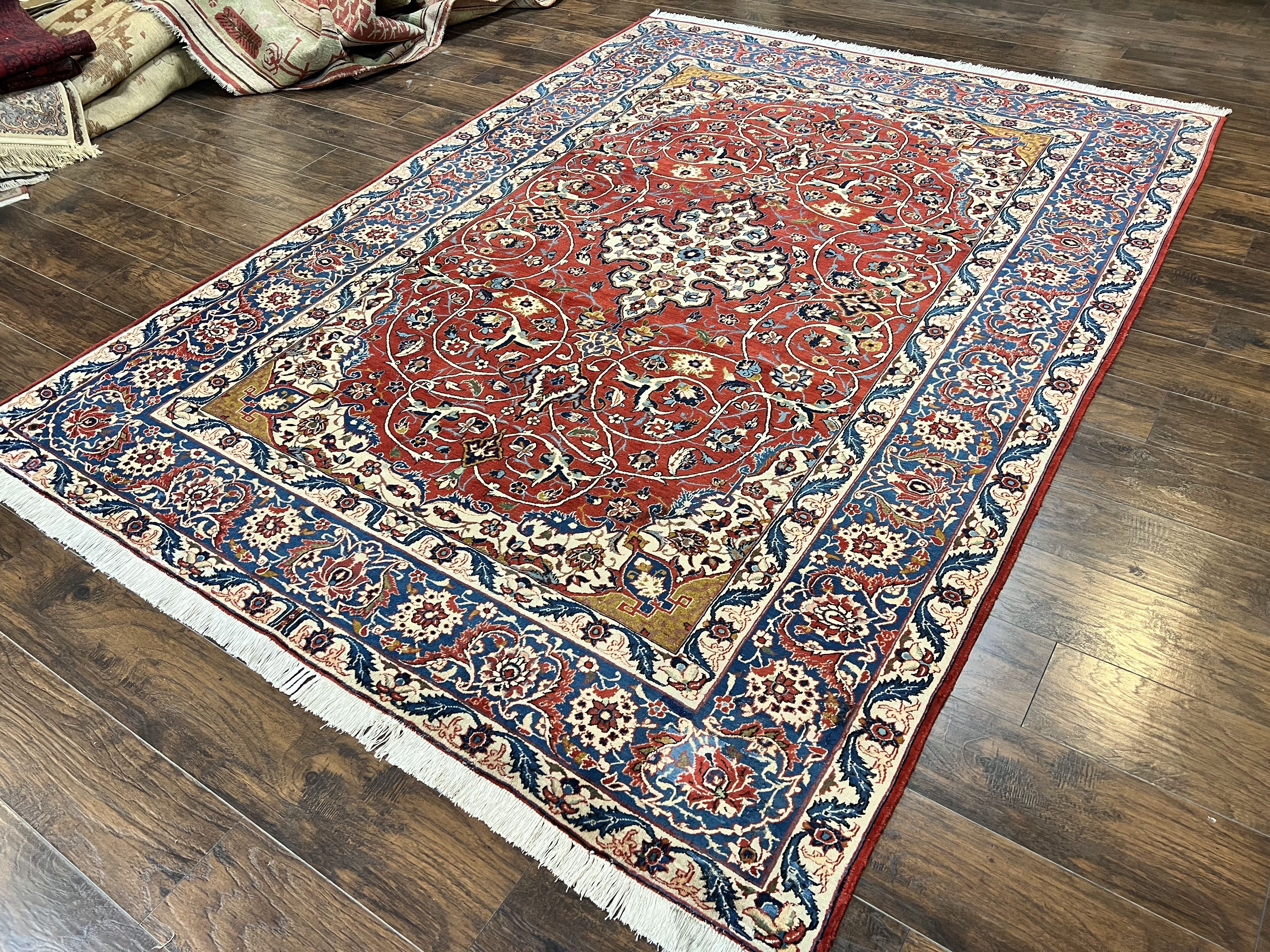 Red Persian Isfahan Rug 7x10 - Antique, Floral Medallion - Jewel Rugs